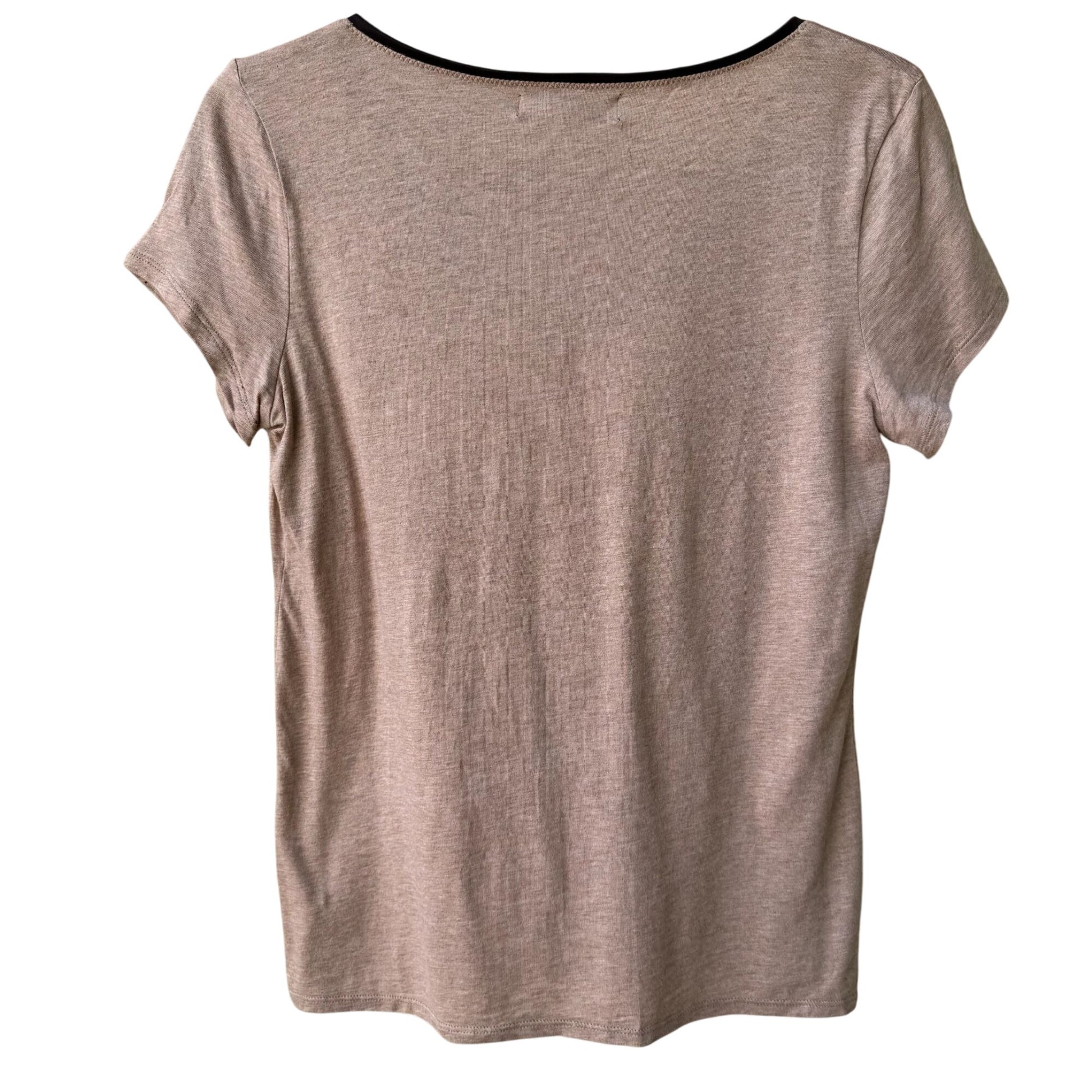 Liz Claiborne Vintage Y2K Womens Brown Tan V-Neck Babydoll Cap Sleeve Shirt M