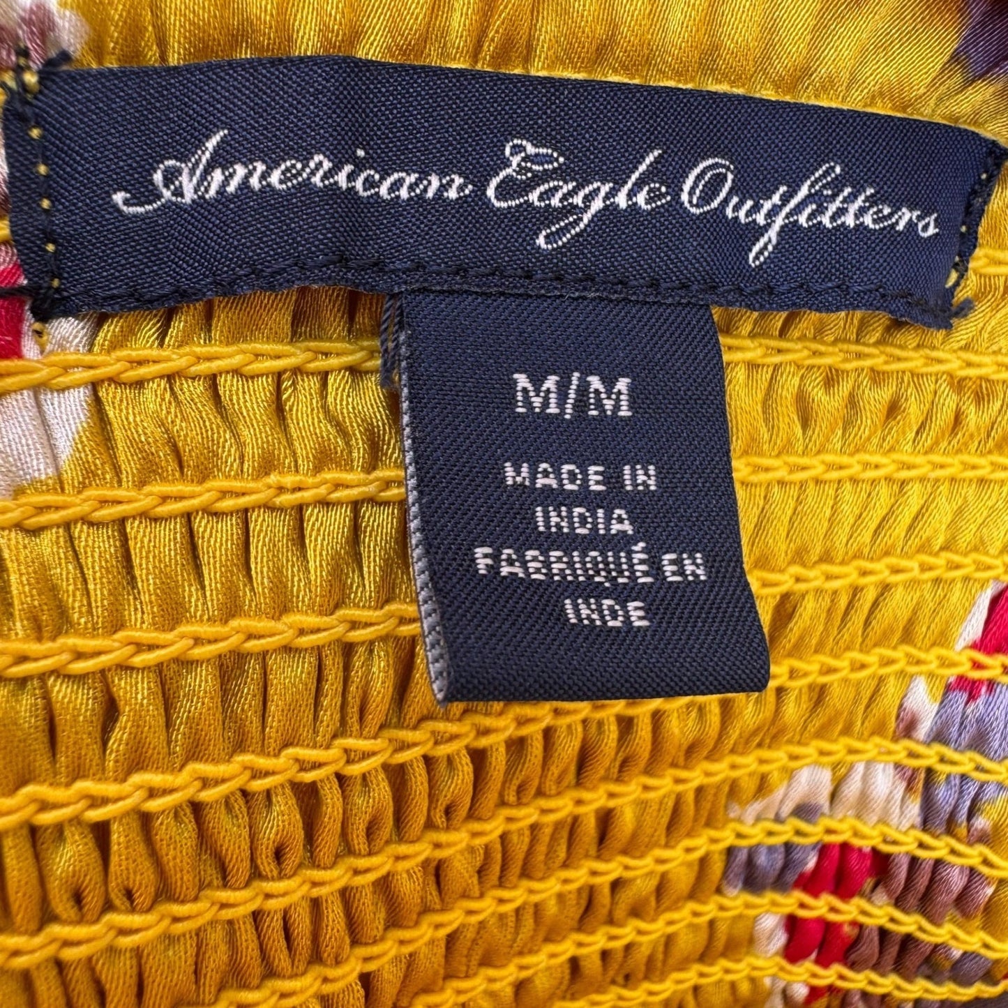 American Eagle Y2K Yellow Floral Lace Crochet Cami Top M Boho Smocked Romantic