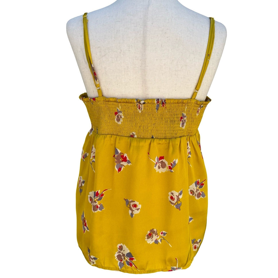 American Eagle Y2K Yellow Floral Lace Crochet Cami Top M Boho Smocked Romantic