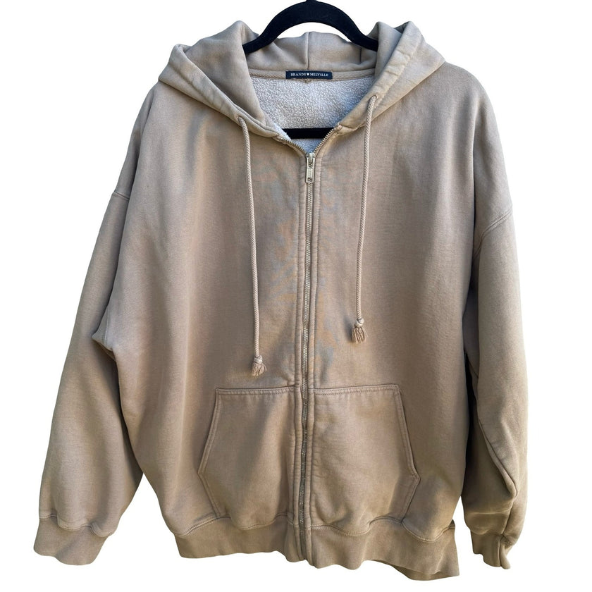 Brandy Melville Y2K Christy Clean Girl Oversized Zip Up Hoodie Tan Womens OS