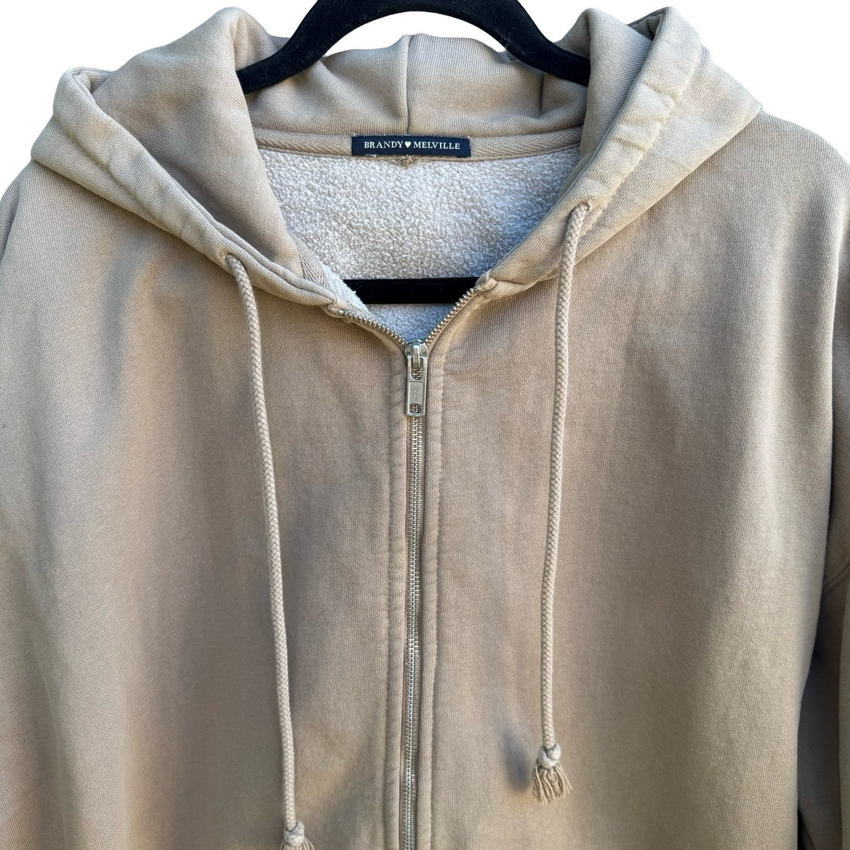 Brandy Melville Y2K Christy Clean Girl Oversized Zip Up Hoodie Tan Womens OS