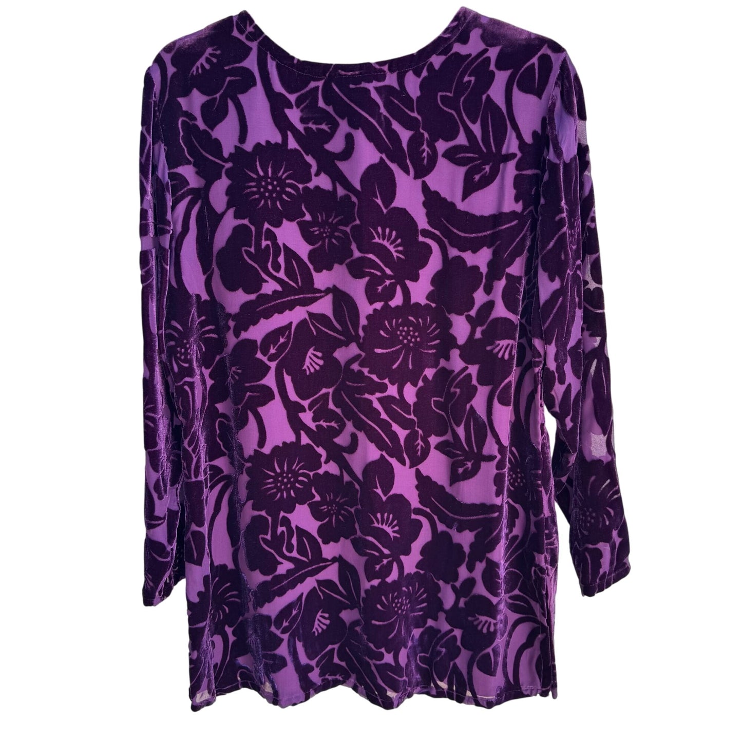 Silk Lore Velvet Burnout Floral Tunic Purple Long Sleeve Fairy Grunge Top New S