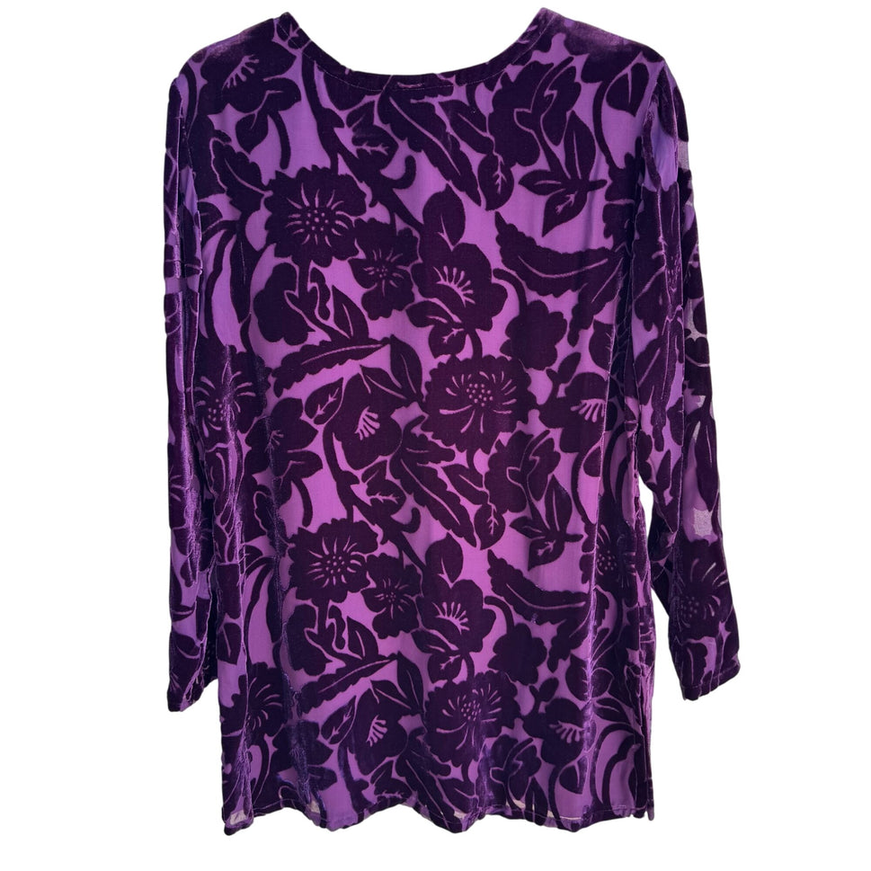 Silk Lore Velvet Burnout Floral Tunic Purple Long Sleeve Fairy Grunge Top New S