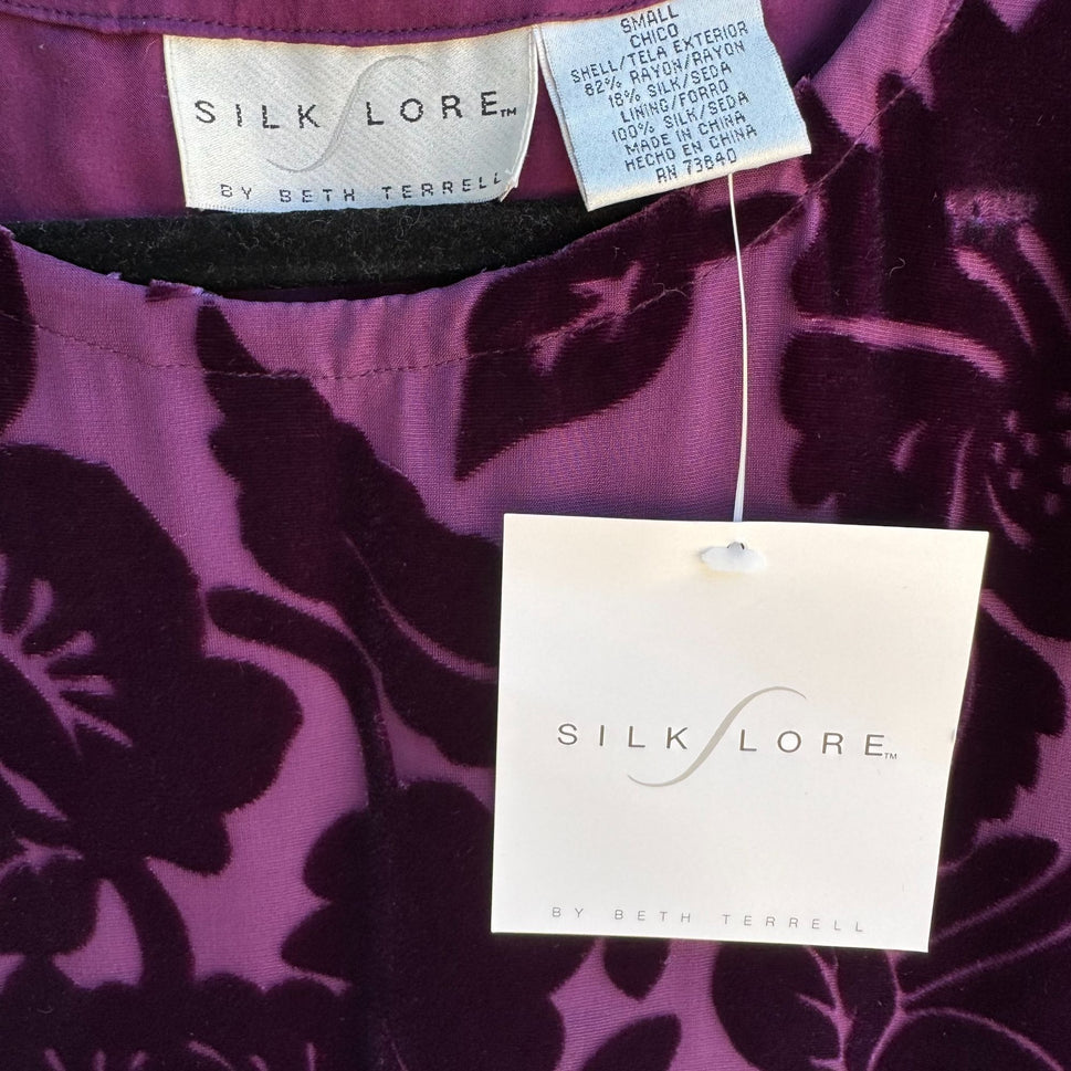 Silk Lore Velvet Burnout Floral Tunic Purple Long Sleeve Fairy Grunge Top New S
