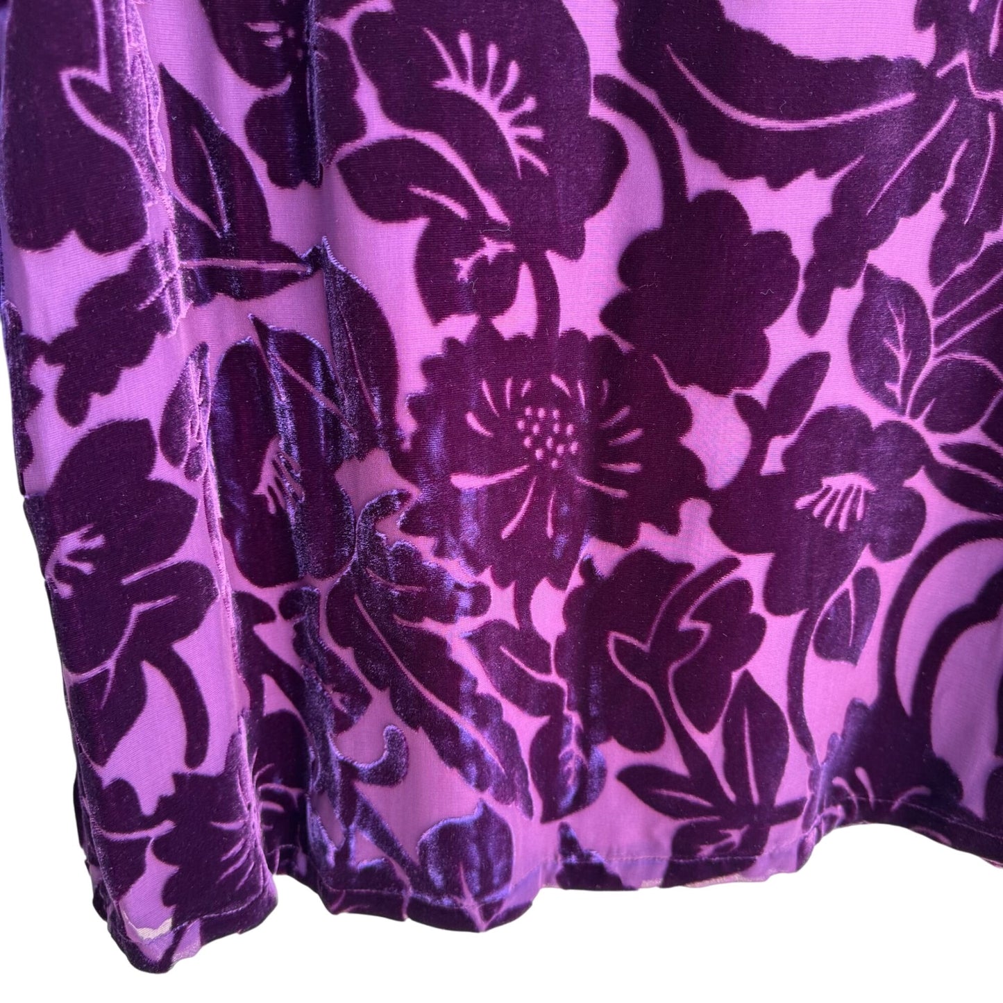 Silk Lore Velvet Burnout Floral Tunic Purple Long Sleeve Fairy Grunge Top New S