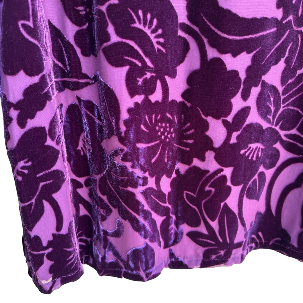 Silk Lore Velvet Burnout Floral Tunic Purple Long Sleeve Fairy Grunge Top New S