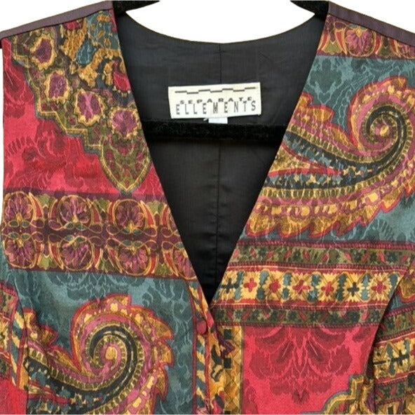 Separate Ellements Vintage Tie Back Paisley Jewel Tone Colorblock Lined Vest - L