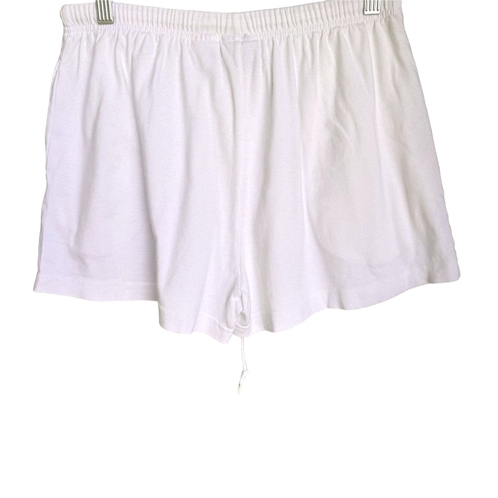 Reebok Women's Vintage White Elastic Drawstring Waist Cotton Athletic Shorts - L