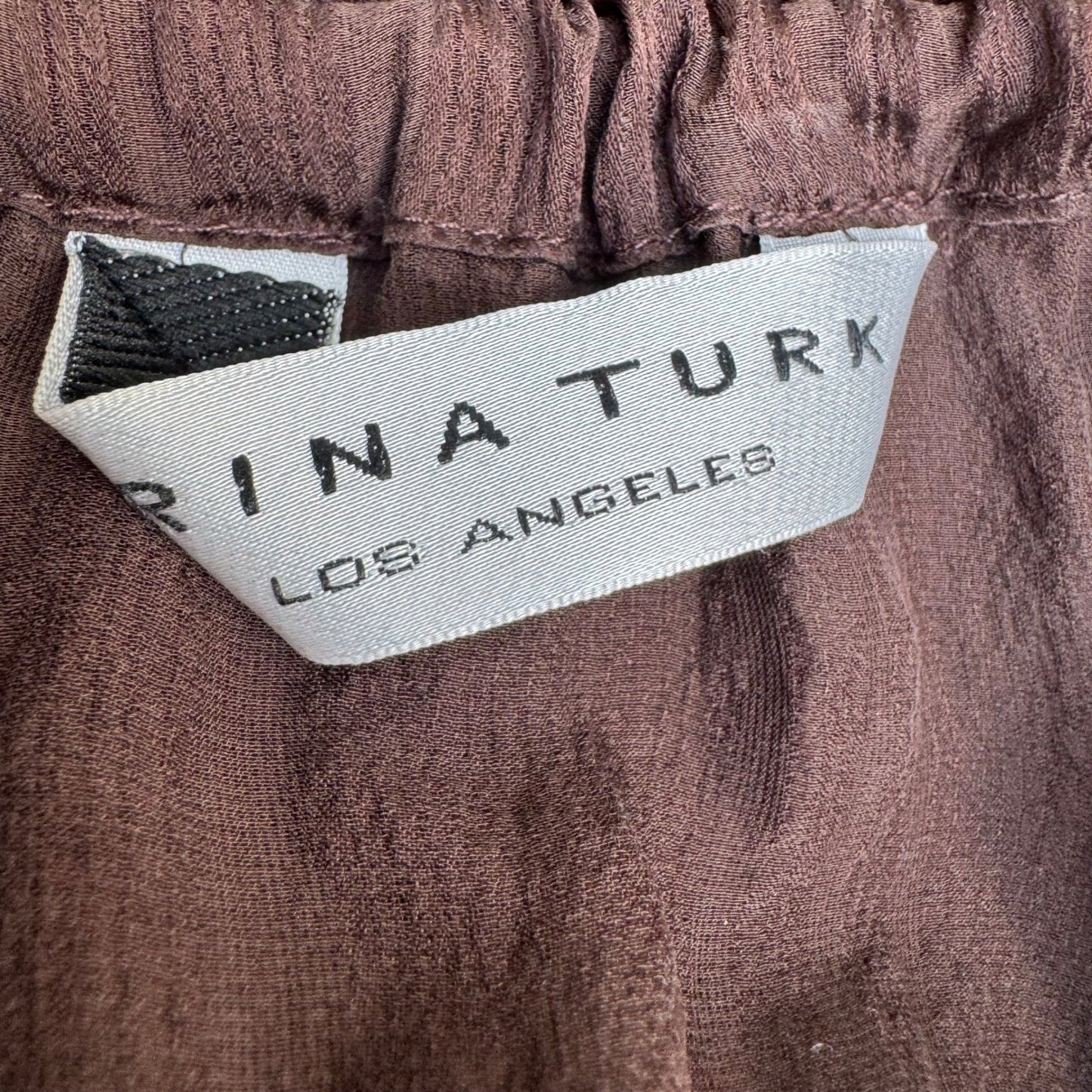 Trina Turk Coquette Sheer Minimalist Shadow Stripe Halter Blouse Bow Tie Brown