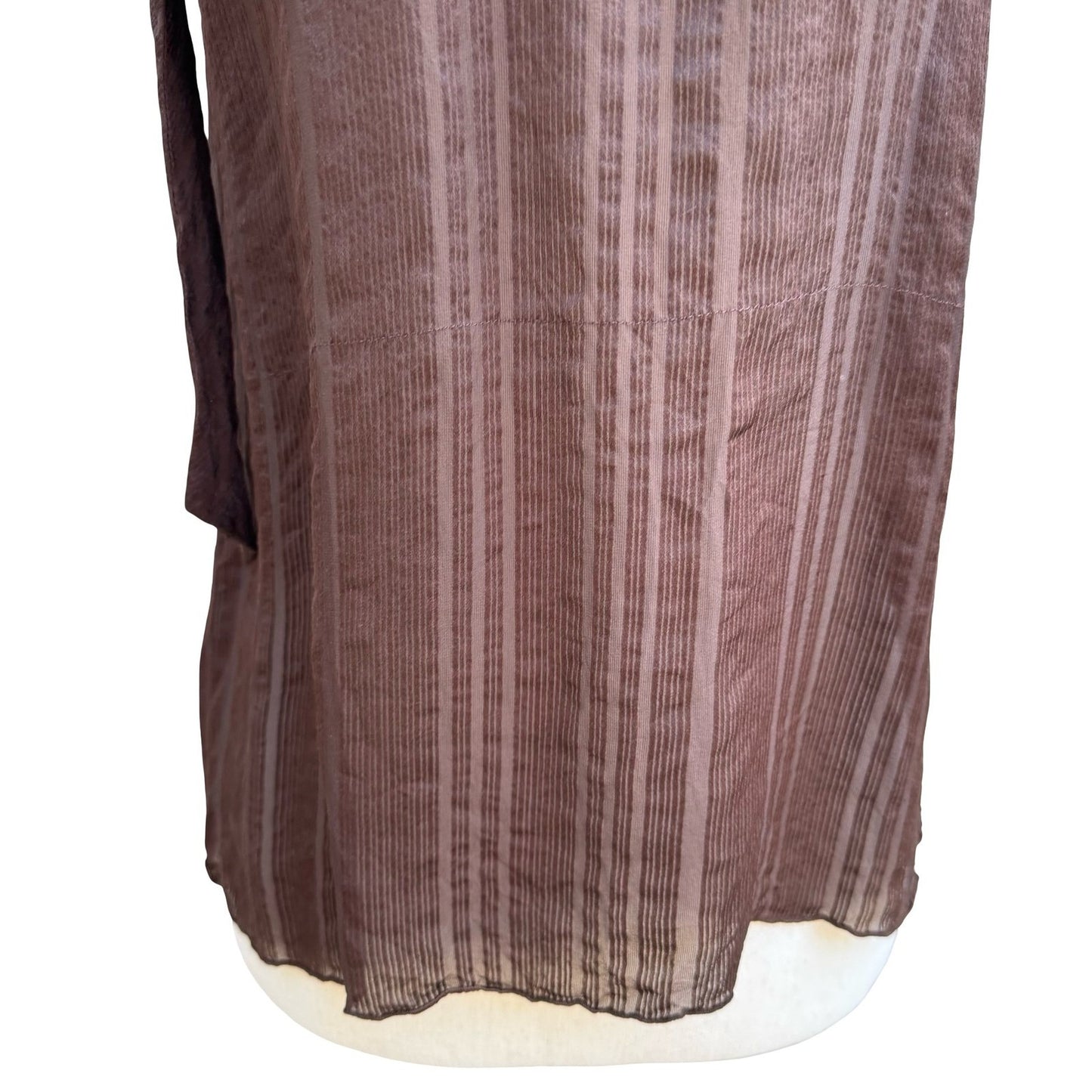 Trina Turk Coquette Sheer Minimalist Shadow Stripe Halter Blouse Bow Tie Brown