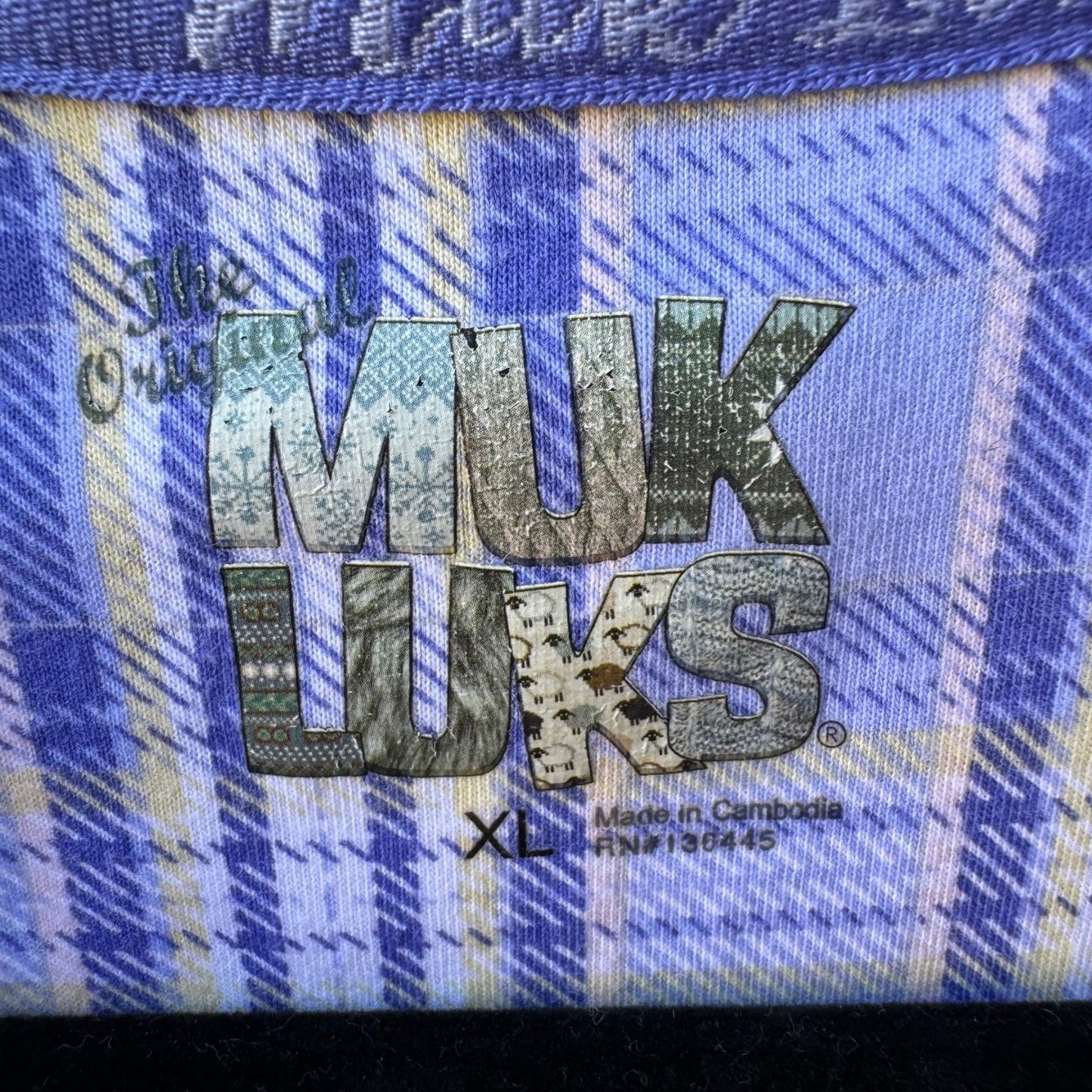 Muk Luks Purple Plaid Ruffle Trim Loungewear Pajama Sleep Shirt Nightgown XL