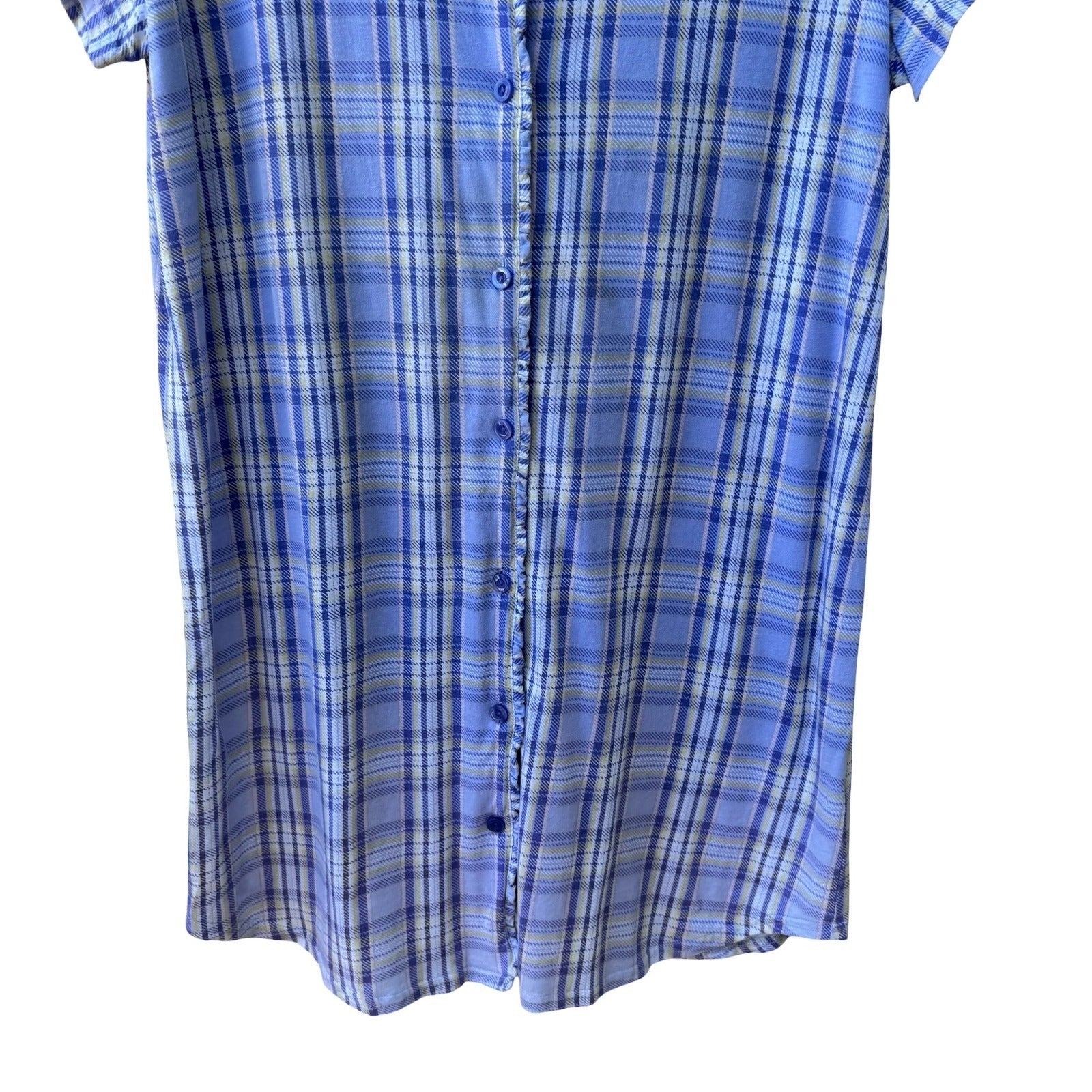 Muk Luks Purple Plaid Ruffle Trim Loungewear Pajama Sleep Shirt Nightgown XL