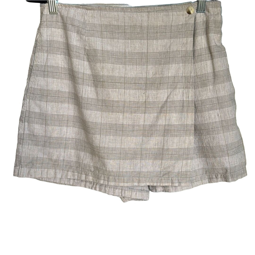 Bentley Vintage Y2K Women's Beige Plaid Linen Blend High Waist Skort - 13/14