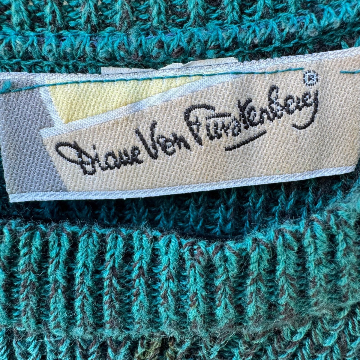 Diane Von Furstenberg Vintage 80s 90s Marled Knit Boxy Crop Sweater Teal Blue L