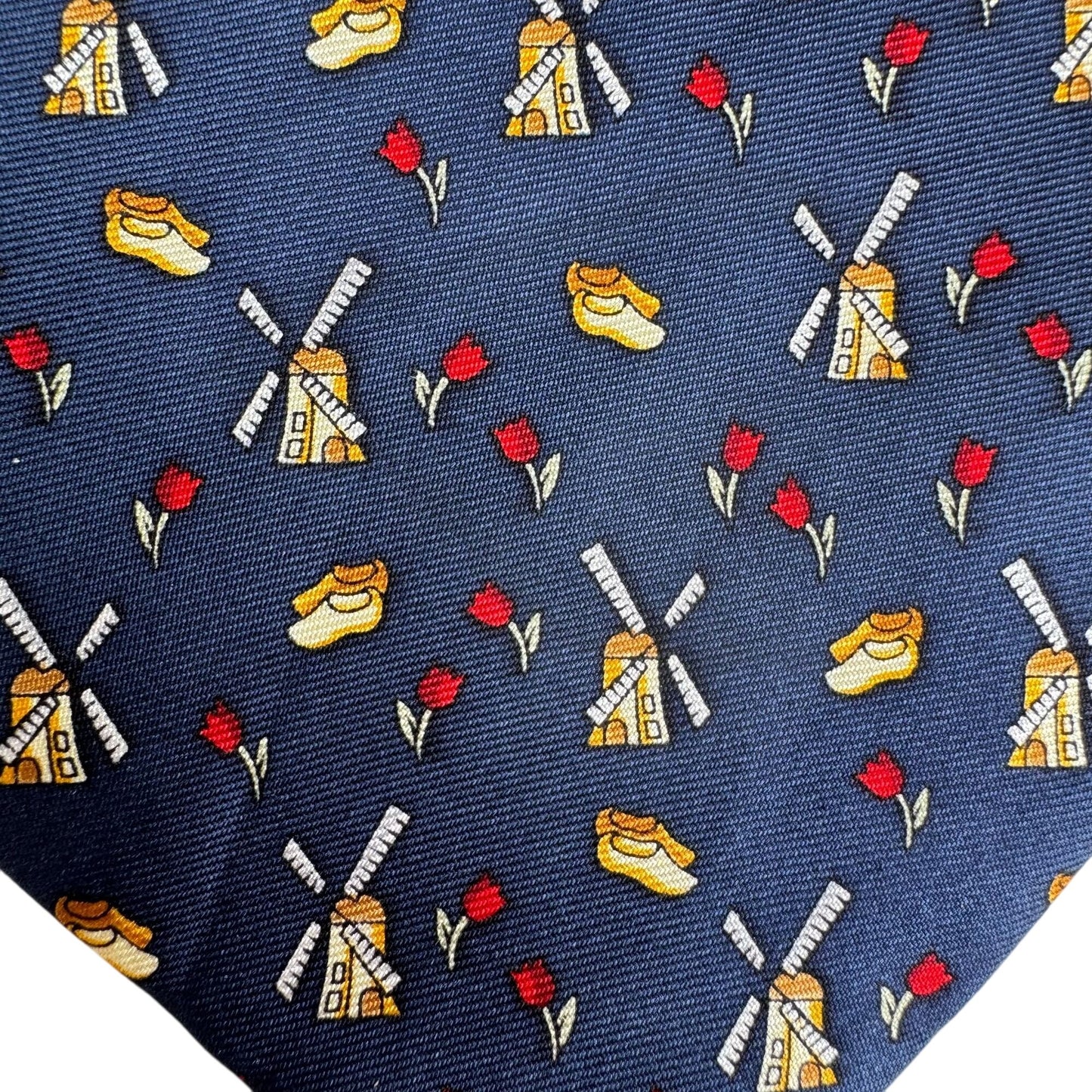 Kist Design Holland Mens Blue Silk Tie Windmill Tulip Wooden Clogs Motif Necktie