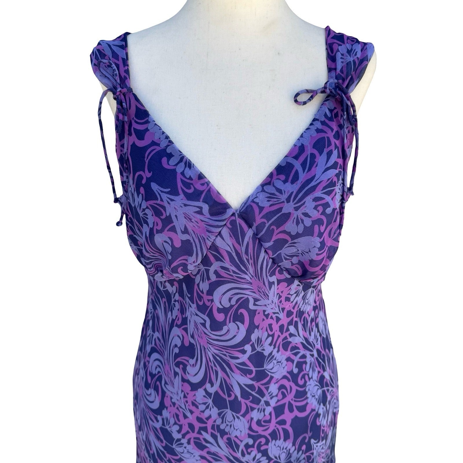 Believe Y2K Purple Floral Paisley Midi Dress Tie Shoulder Fairy 10 Whimsigoth
