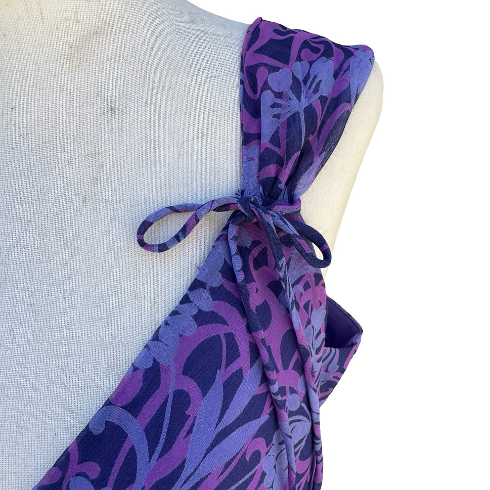 Believe Y2K Purple Floral Paisley Midi Dress Tie Shoulder Fairy 10 Whimsigoth