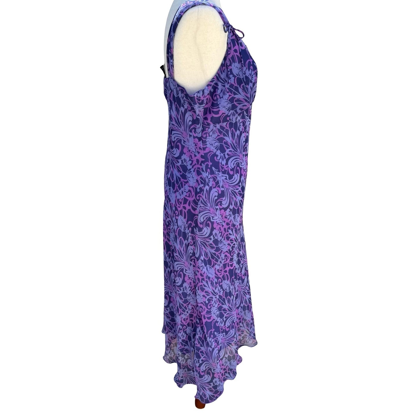Believe Y2K Purple Floral Paisley Midi Dress Tie Shoulder Fairy 10 Whimsigoth