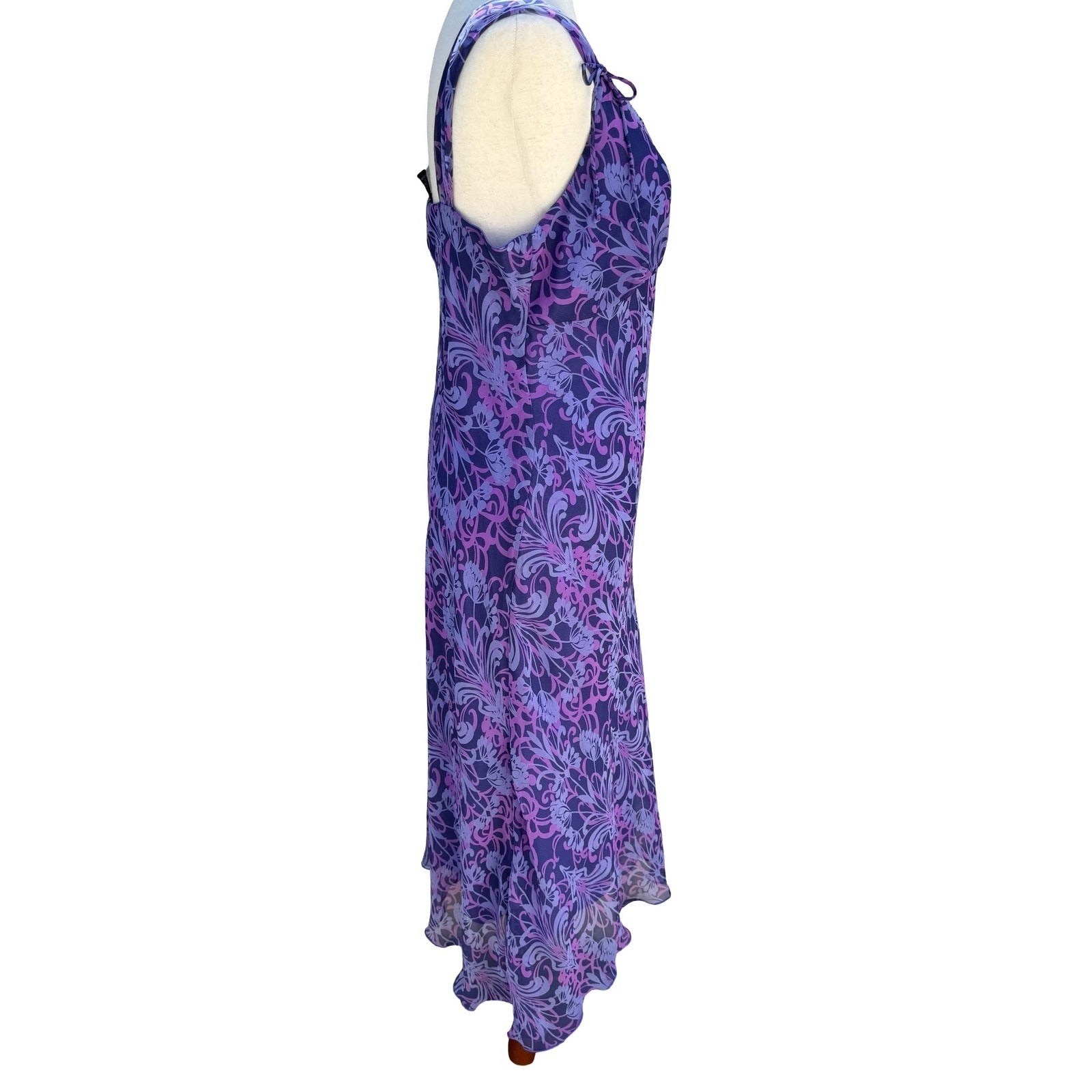Believe Y2K Purple Floral Paisley Midi Dress Tie Shoulder Fairy 10 Whimsigoth