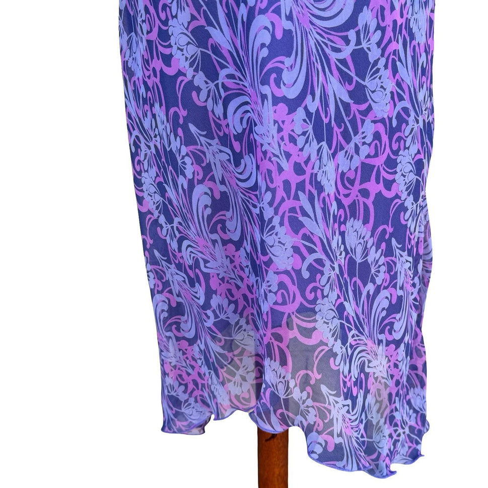 Believe Y2K Purple Floral Paisley Midi Dress Tie Shoulder Fairy 10 Whimsigoth