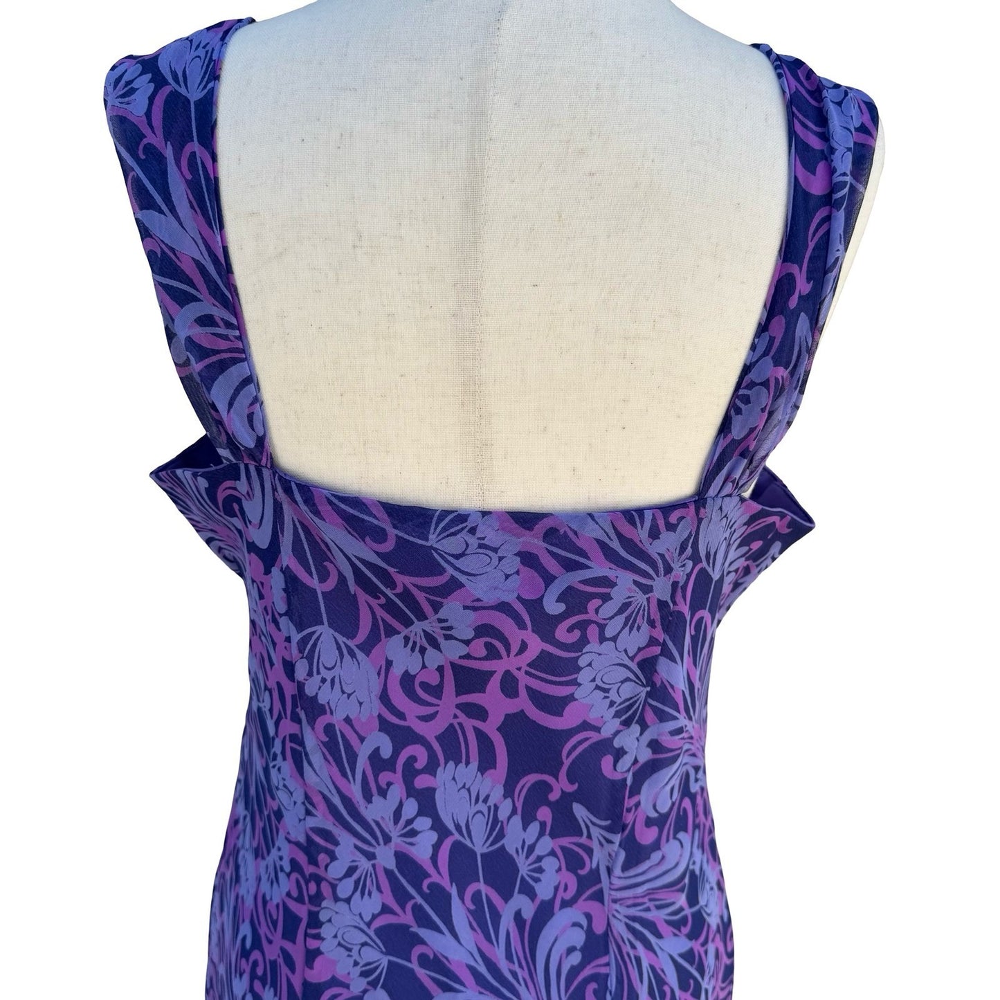 Believe Y2K Purple Floral Paisley Midi Dress Tie Shoulder Fairy 10 Whimsigoth