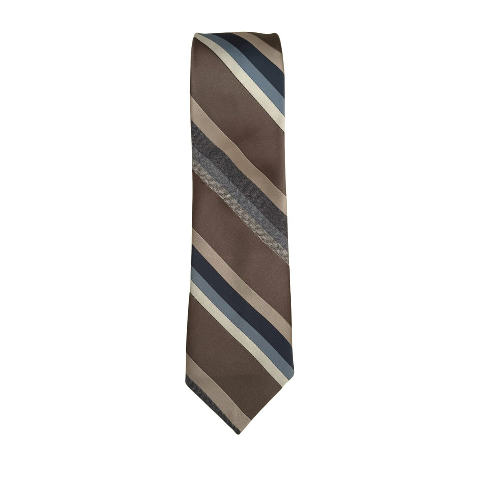 Lilly Dache Vintage Mens Brown Blue Striped Silk Polyester Retro Tie Necktie