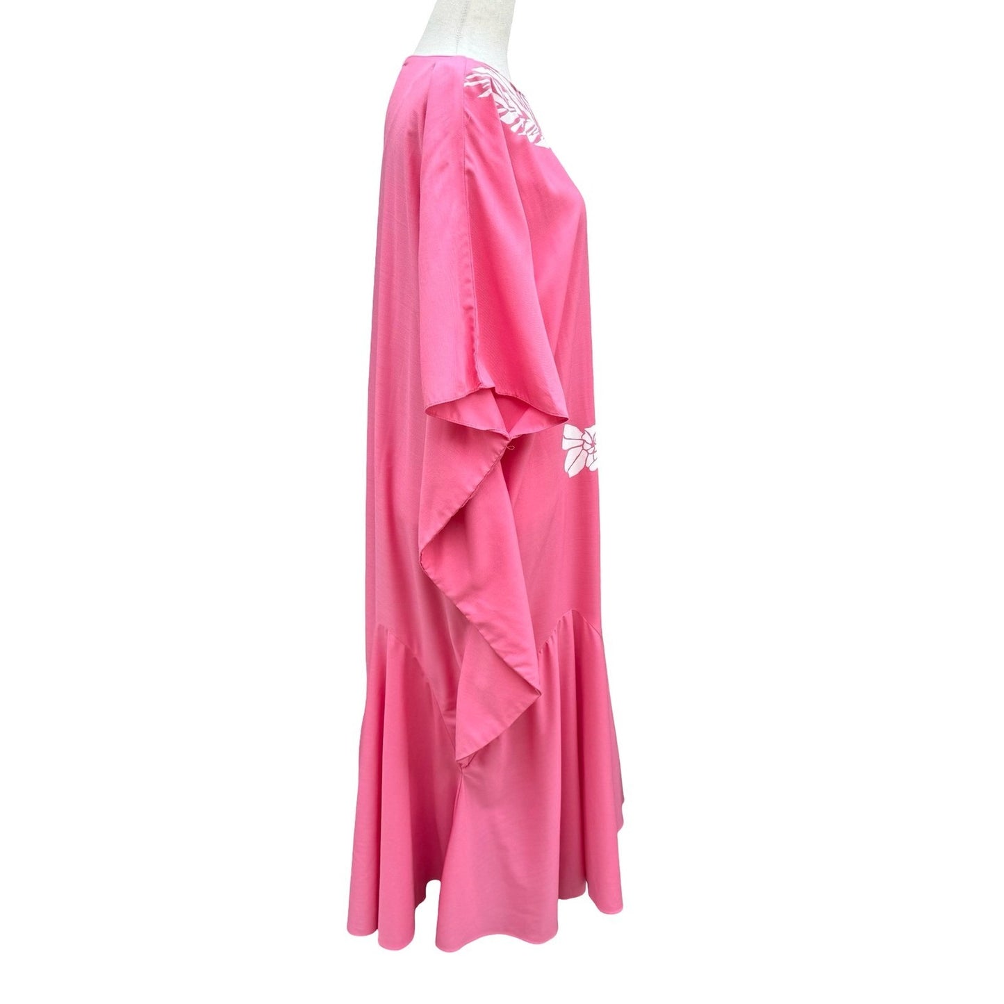 Hans Jutte Hawaii Vintage Pink Floral Kaftan Maxi Dress Batwing Sleeve Made USA