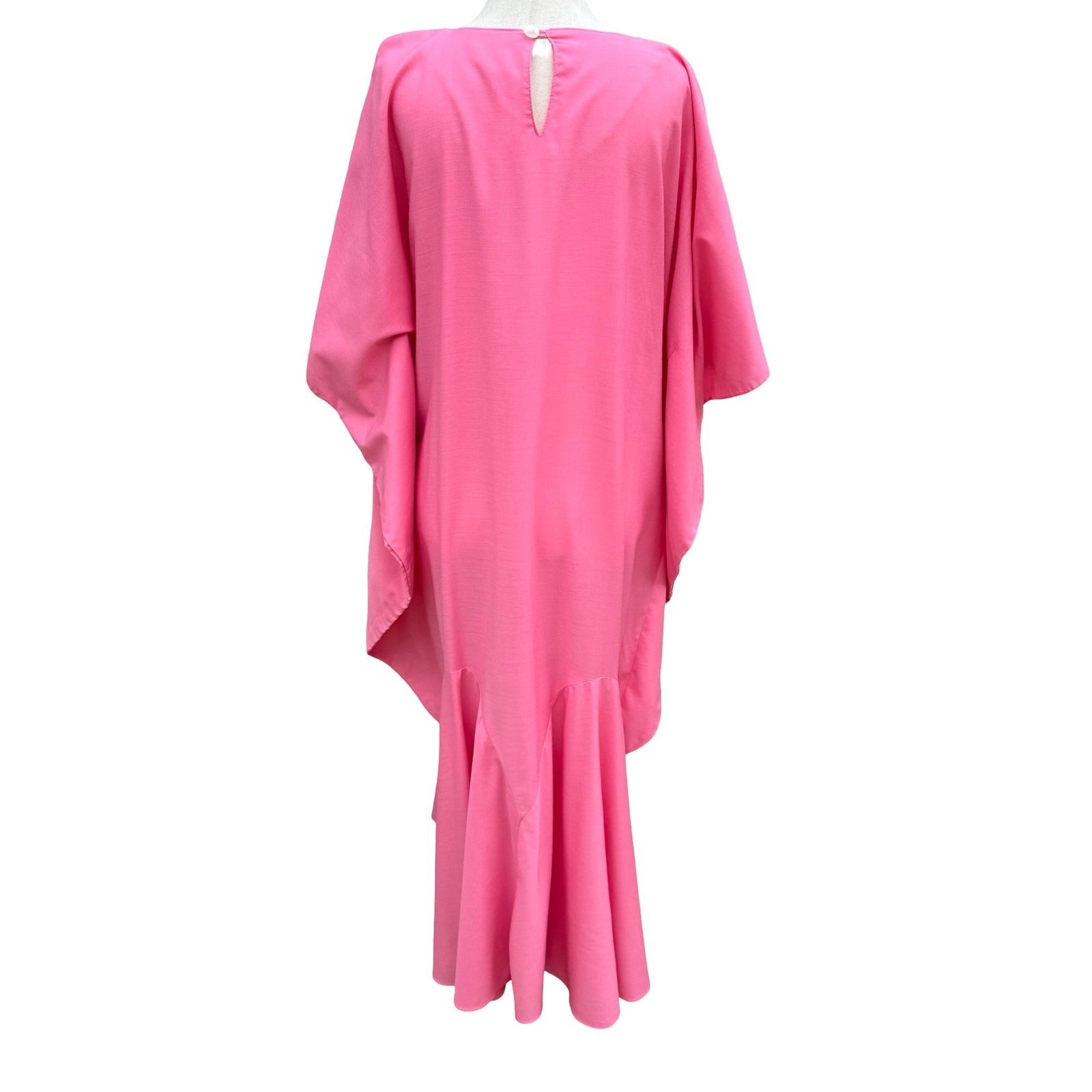Hans Jutte Hawaii Vintage Pink Floral Kaftan Maxi Dress Batwing Sleeve Made USA