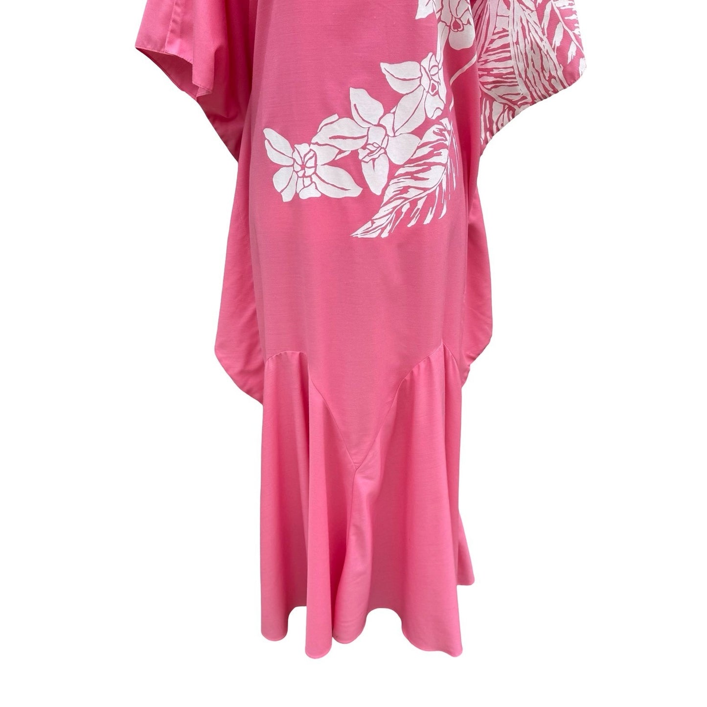 Hans Jutte Hawaii Vintage Pink Floral Kaftan Maxi Dress Batwing Sleeve Made USA