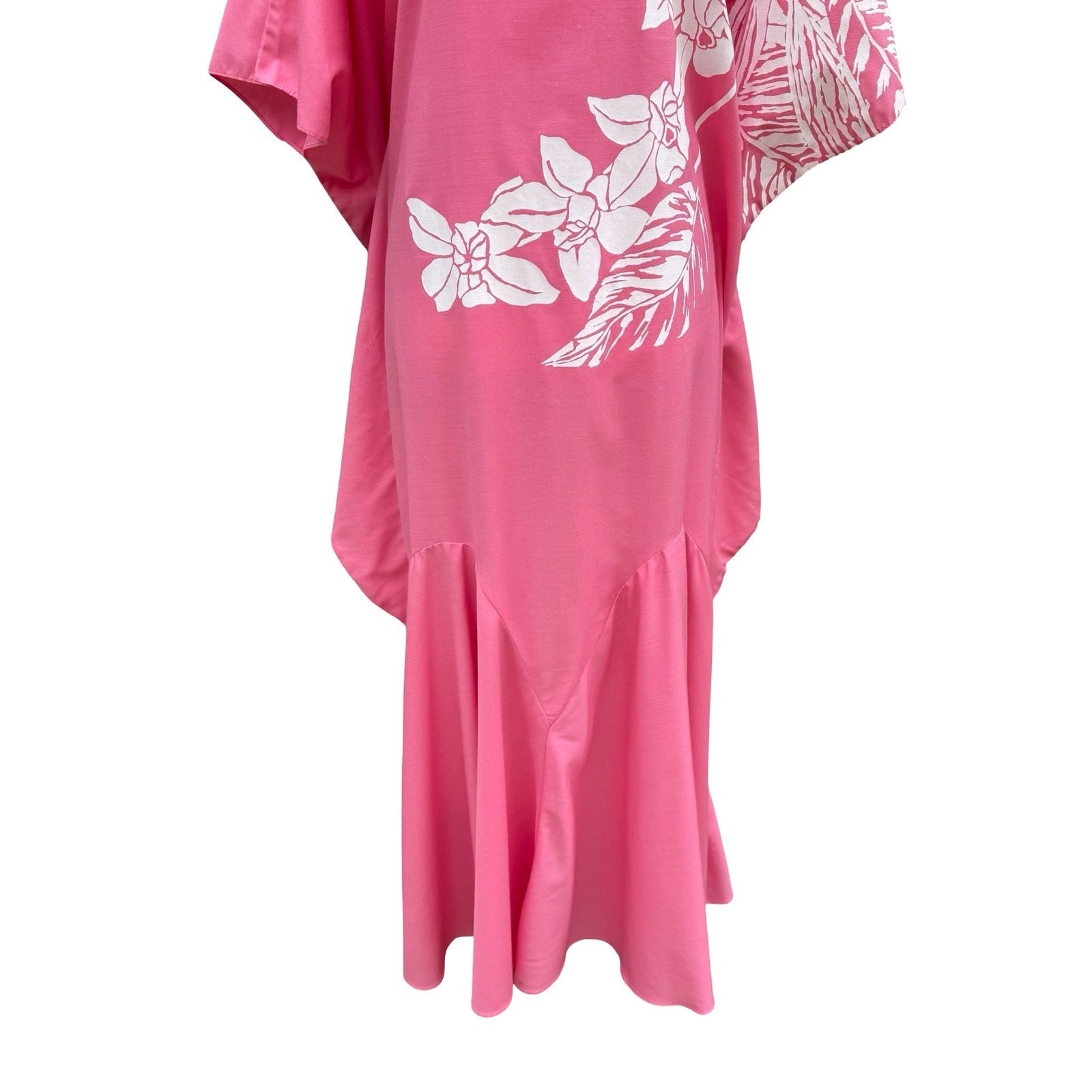 Hans Jutte Hawaii Vintage Pink Floral Kaftan Maxi Dress Batwing Sleeve Made USA