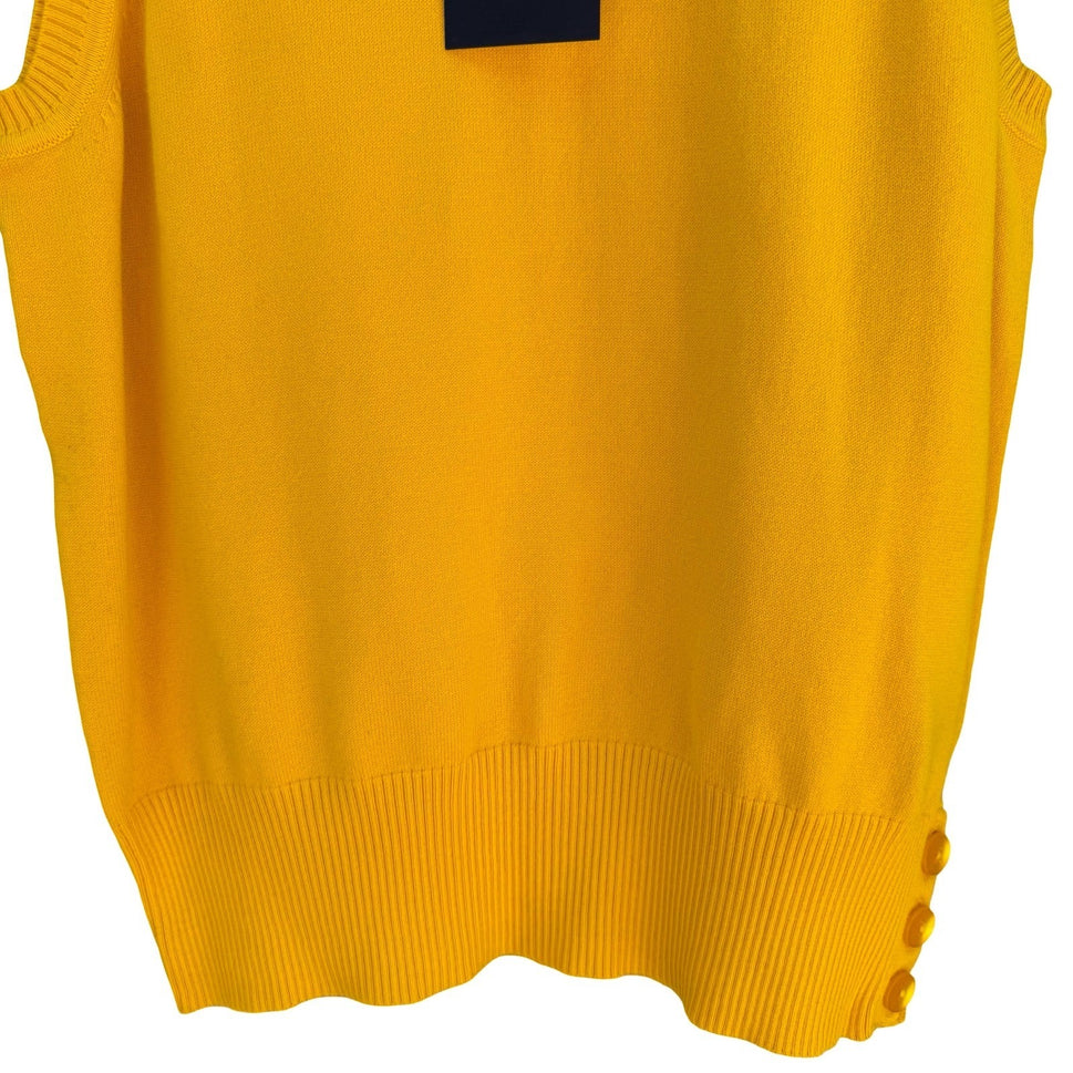 Argyle Womens Yellow Sleeveless Sweater Vest Crew Neck Side Buttons Medium NEW