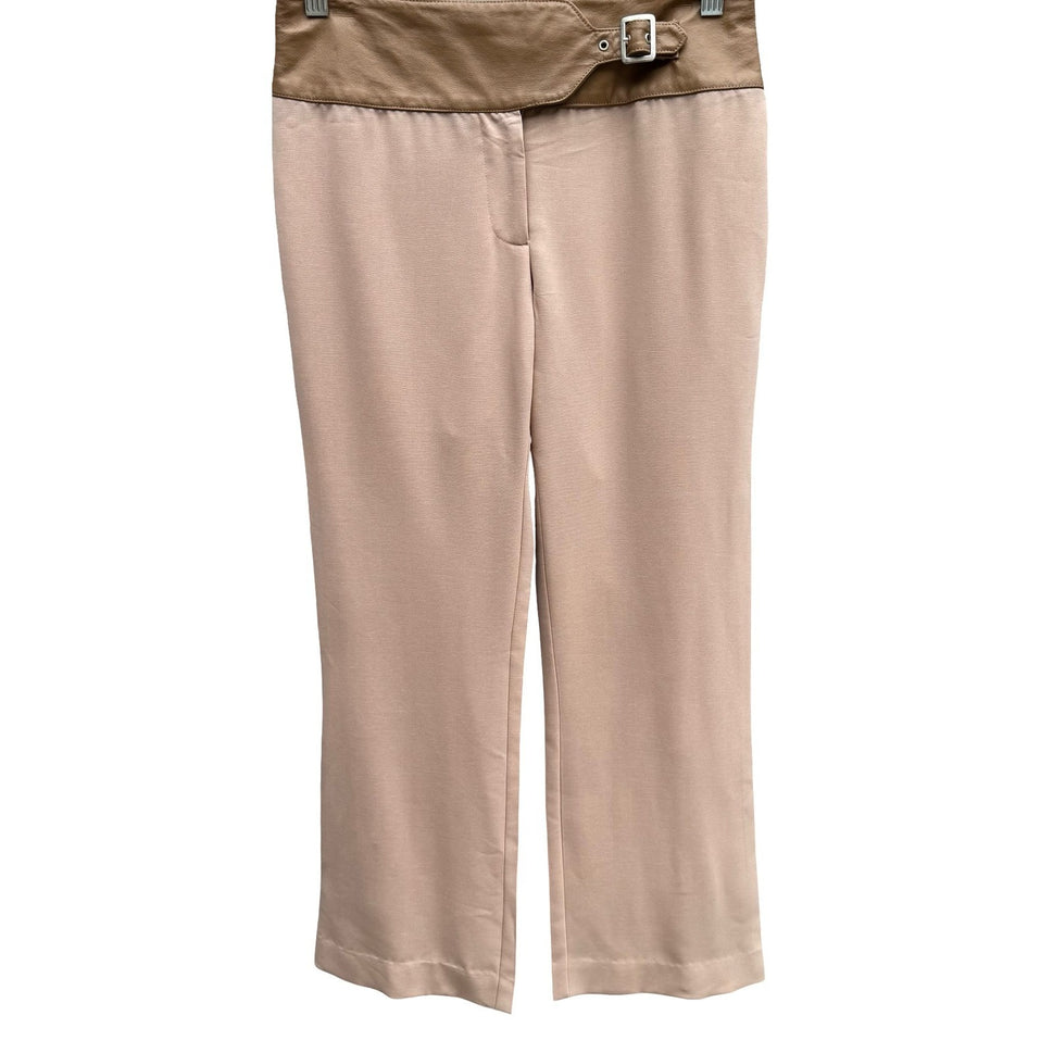 Sheri Bodell Vintage Y2K Moto Professional Pants Leather Buckle Waistband Tan 2