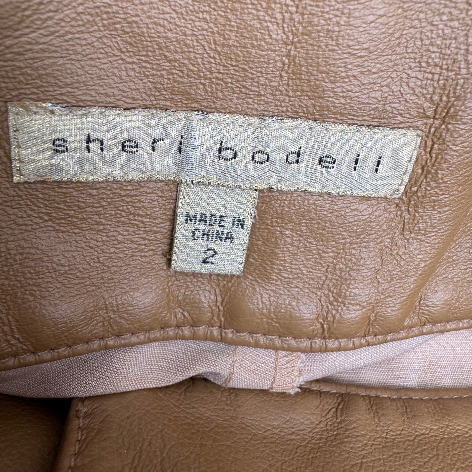 Sheri Bodell Vintage Y2K Moto Professional Pants Leather Buckle Waistband Tan 2