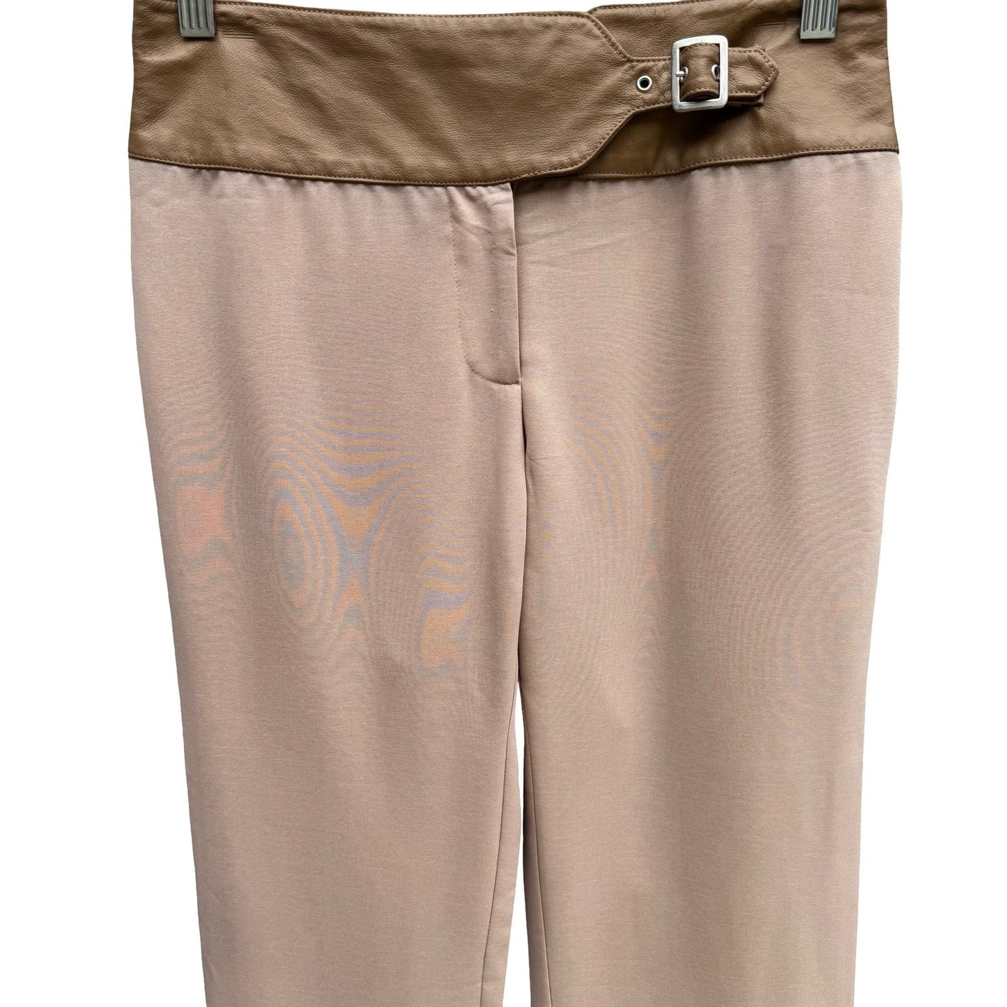 Sheri Bodell Vintage Y2K Moto Professional Pants Leather Buckle Waistband Tan 2
