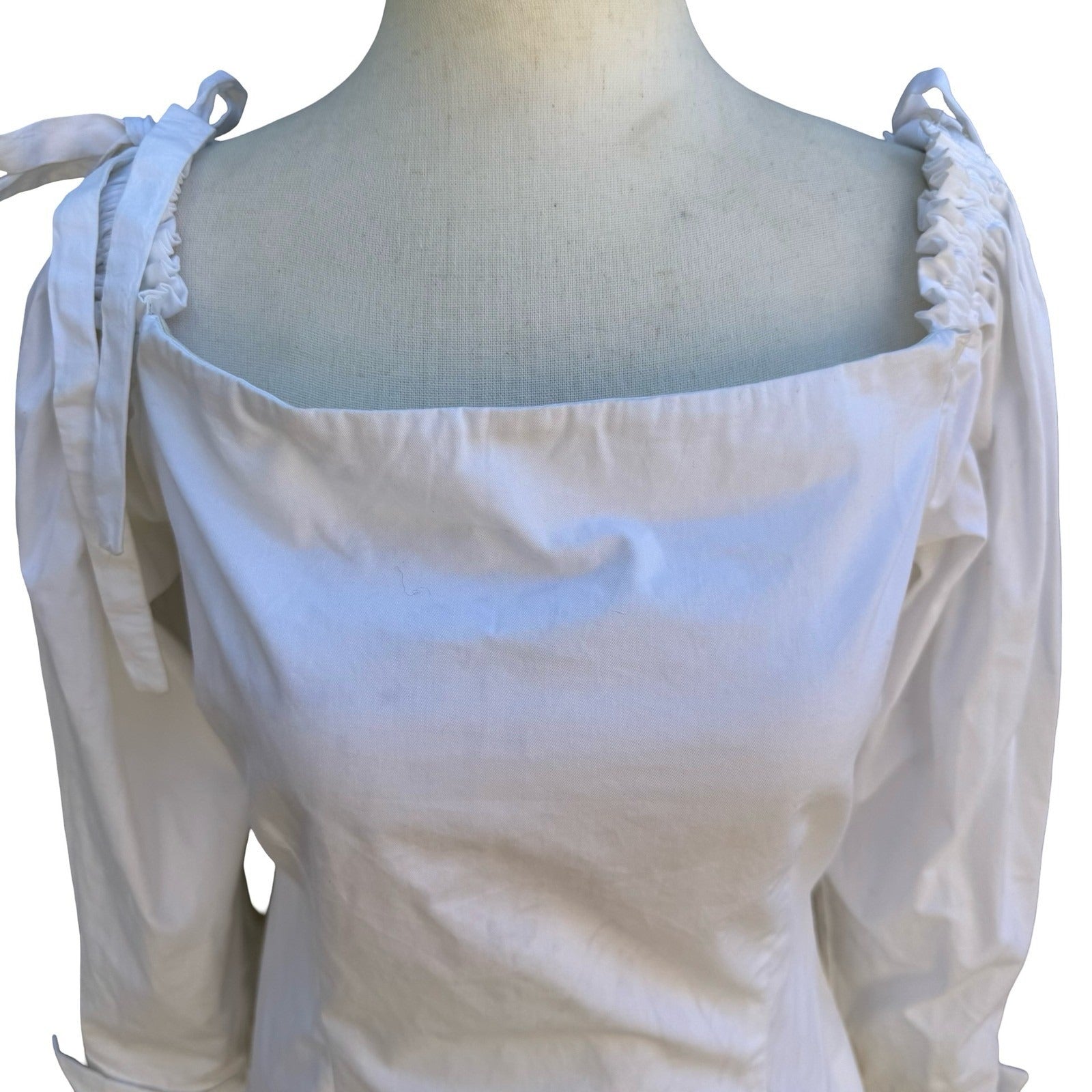 DO+BE Coquette Romantic Off Shoulder Tie Sleeve Square Neck Chic Blouse White XS