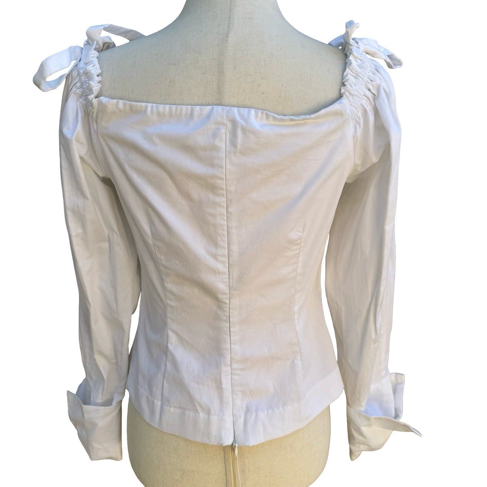 DO+BE Coquette Romantic Off Shoulder Tie Sleeve Square Neck Chic Blouse White XS