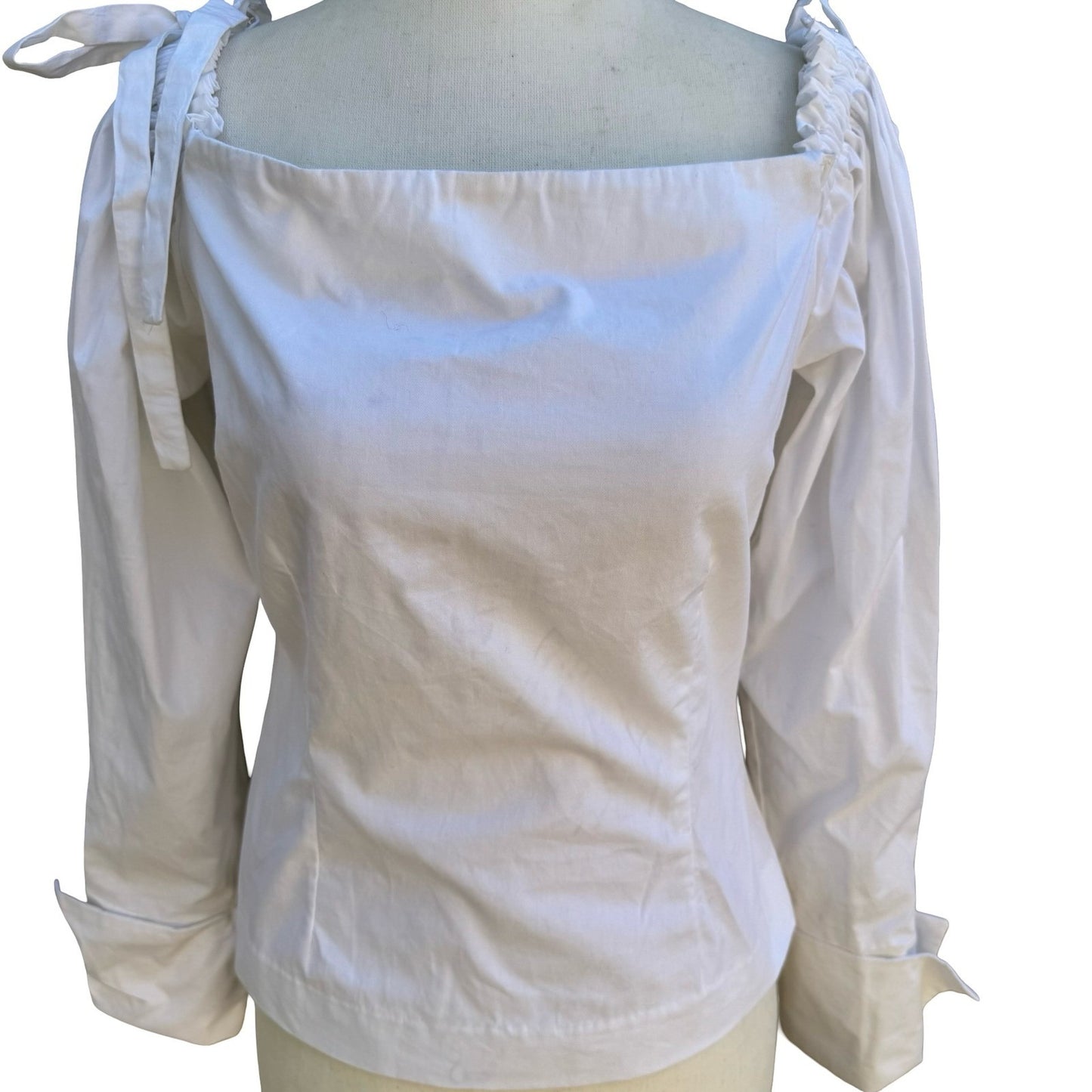 DO+BE Coquette Romantic Off Shoulder Tie Sleeve Square Neck Chic Blouse White XS