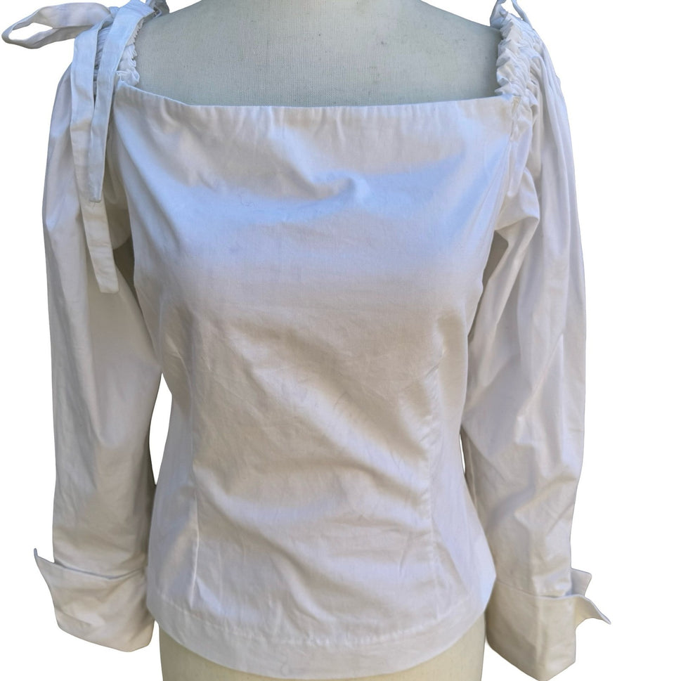 DO+BE Coquette Romantic Off Shoulder Tie Sleeve Square Neck Chic Blouse White XS