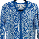 Switch Isaac Mizrahi Live Womens Blue White Delft Print Knit Button Cardigan Sweater L 2 image