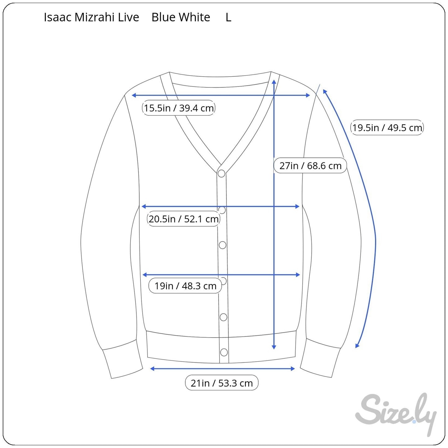 Isaac Mizrahi Live Womens Blue White Delft Print Knit Button Cardigan Sweater L