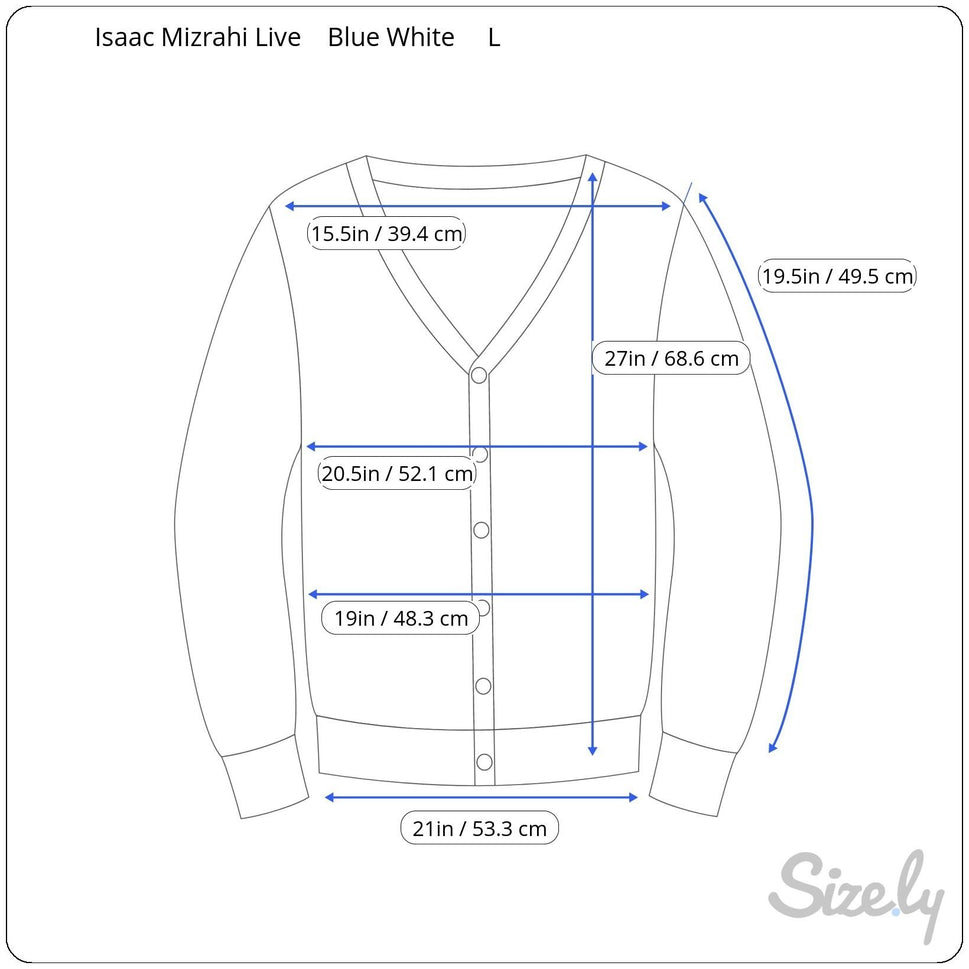 Isaac Mizrahi Live Womens Blue White Delft Print Knit Button Cardigan Sweater L