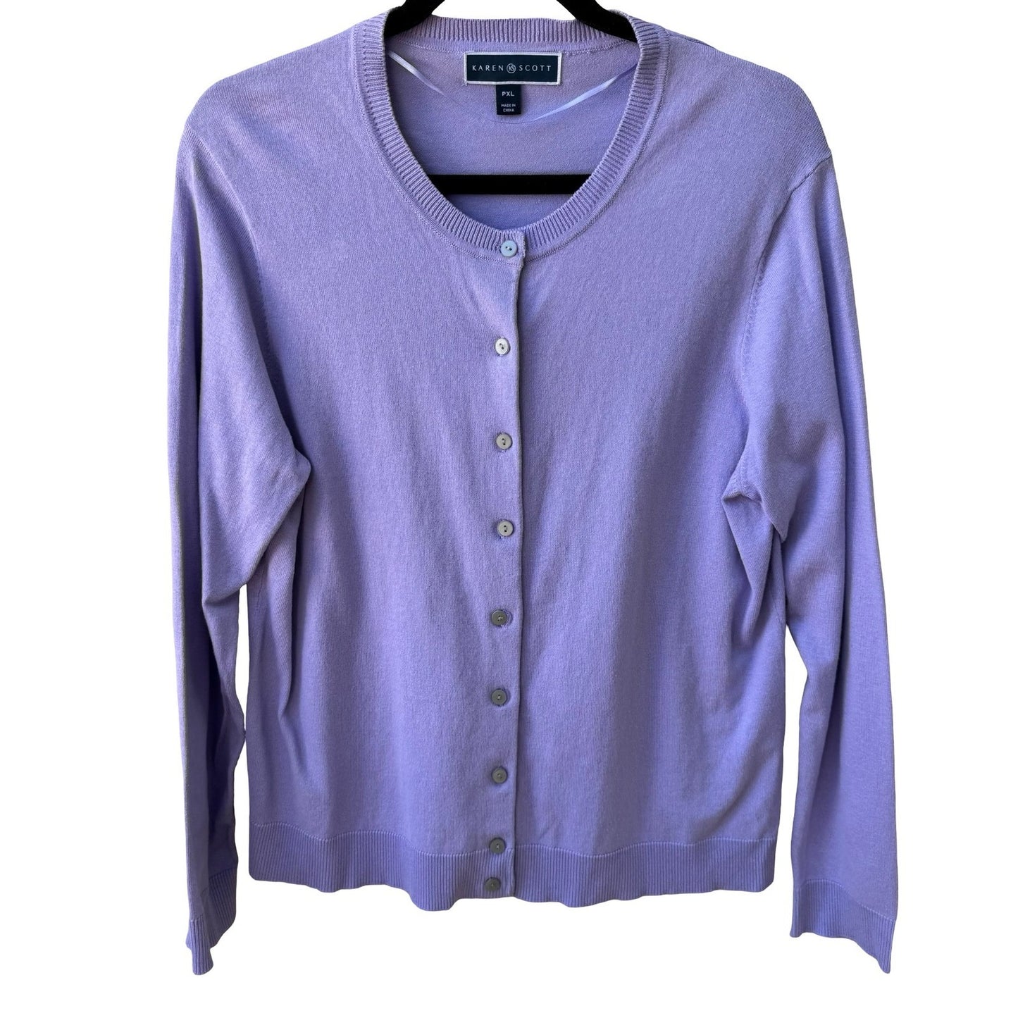 Karen Scott Preppy Professional Minimalist Cardigan Sweater Pastel Lavender XL
