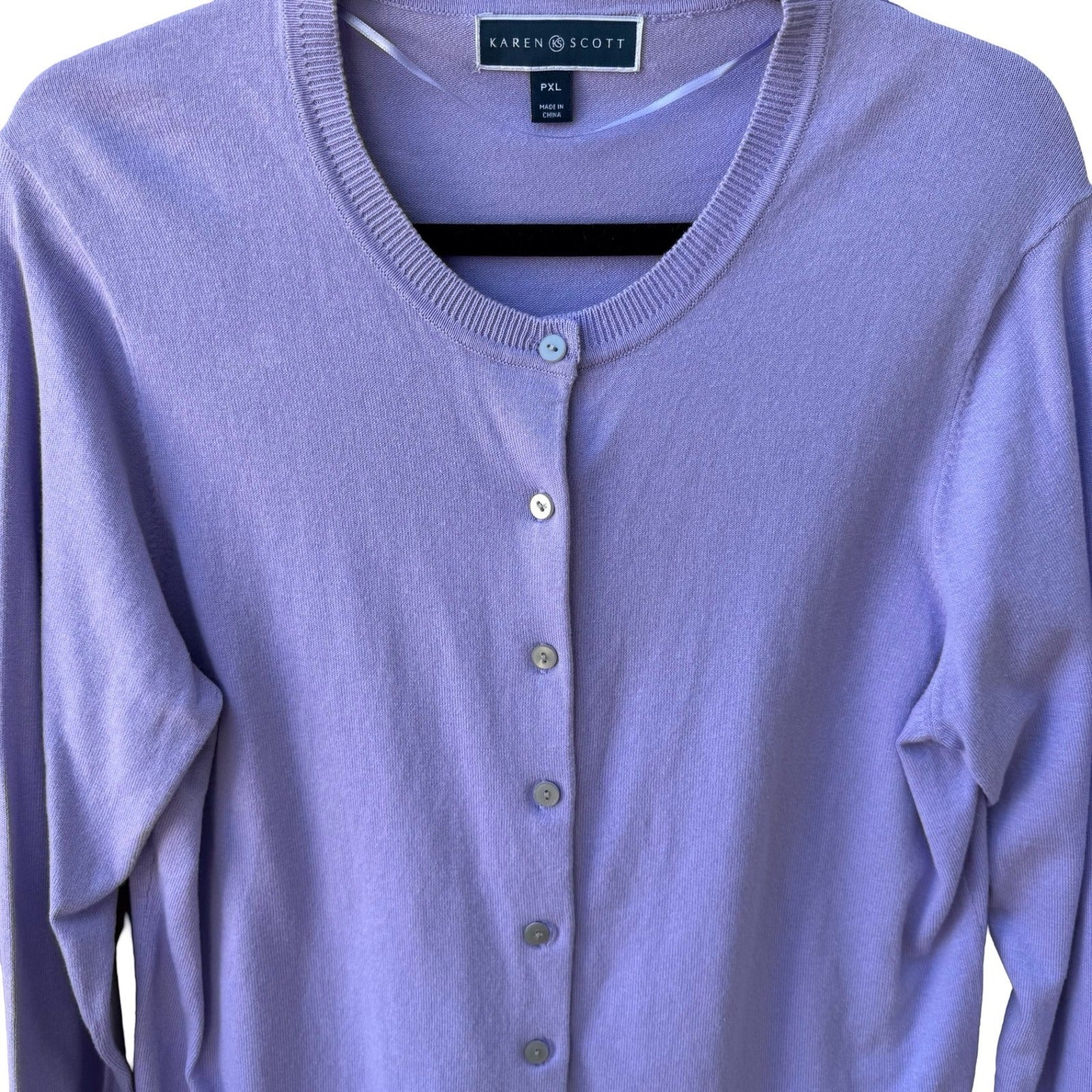 Karen Scott Preppy Professional Minimalist Cardigan Sweater Pastel Lavender XL