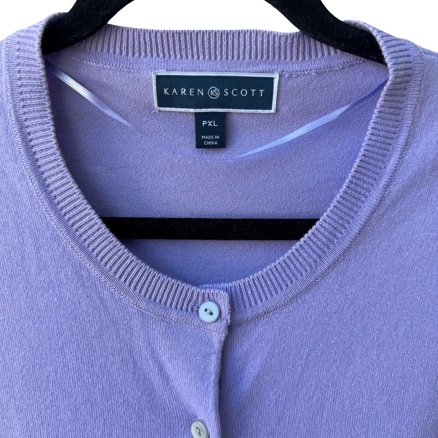 Karen Scott Preppy Professional Minimalist Cardigan Sweater Pastel Lavender XL