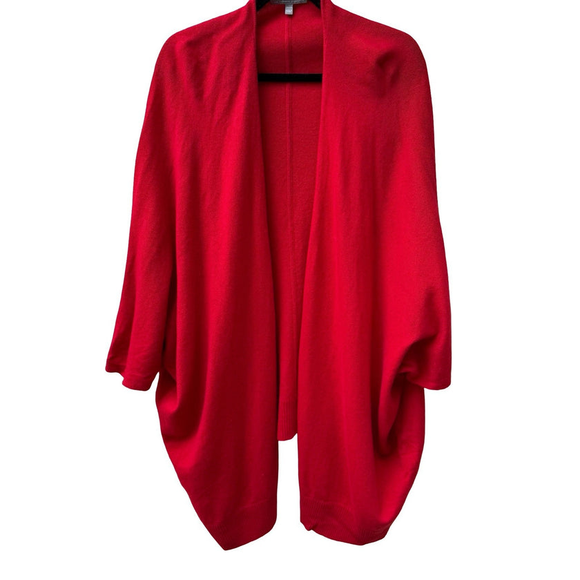 Neiman Marcus Cashmere Collection Luxury Tomato Red Open Front Cocoon Cardigan