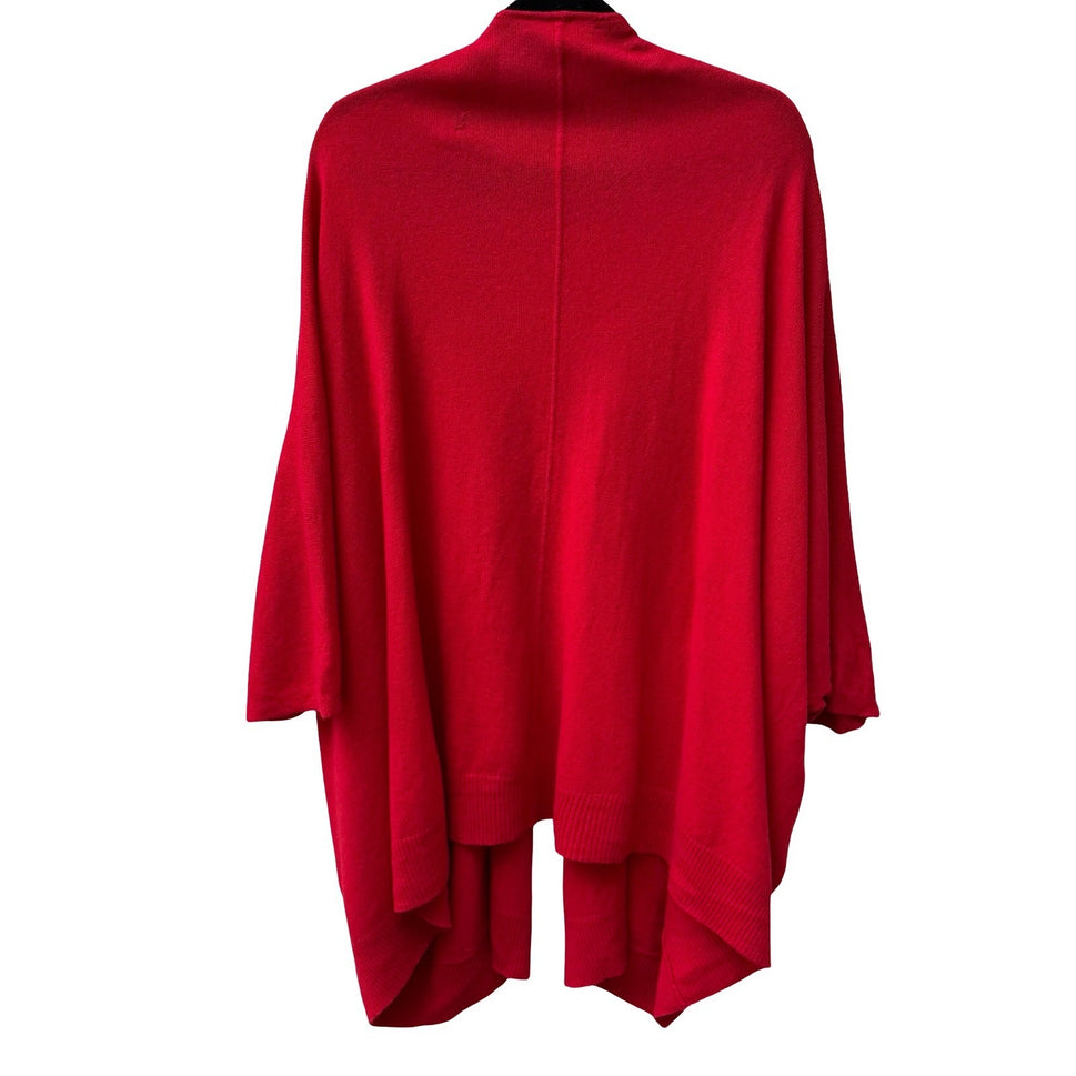 Neiman Marcus Cashmere Collection Luxury Tomato Red Open Front Cocoon Cardigan