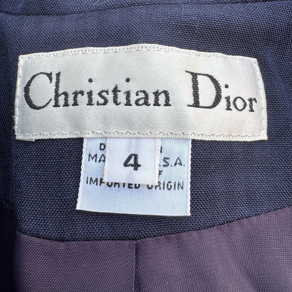 Christian Dior Vintage Navy Blue Double Breasted Skirt Suit Set Size 4 USA Made