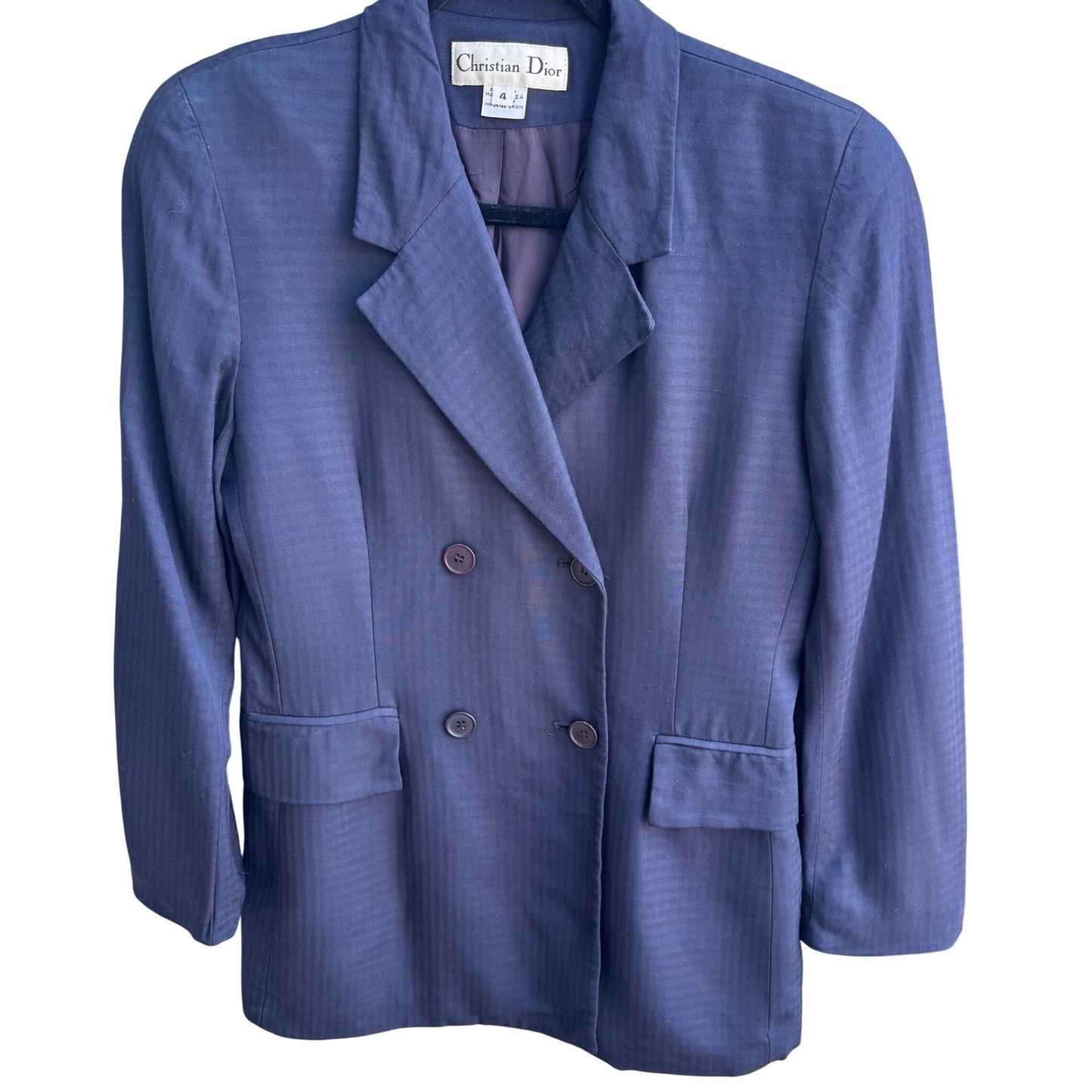 Christian Dior Vintage Navy Blue Double Breasted Skirt Suit Set Size 4 USA Made