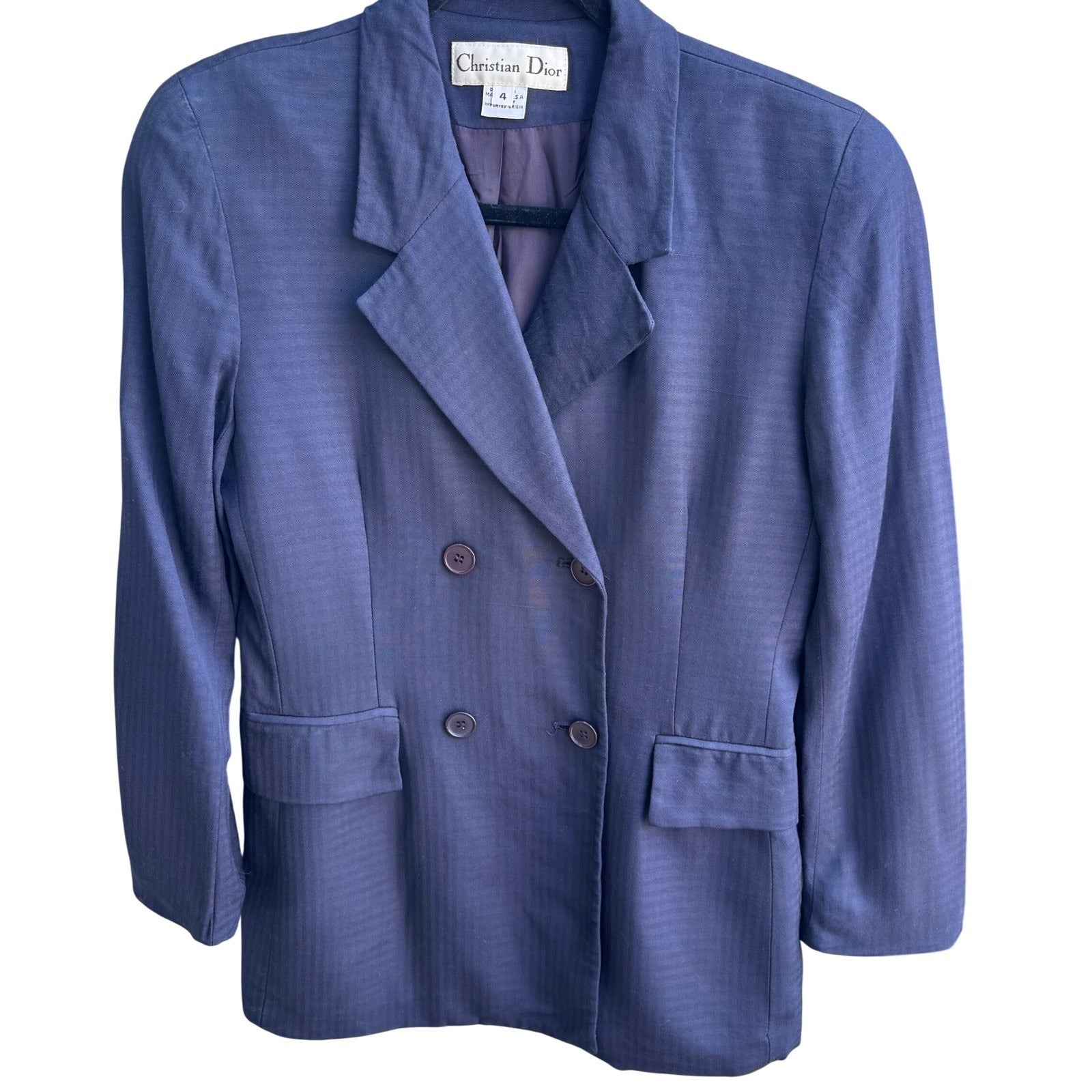 Christian Dior Vintage Navy Blue Double Breasted Skirt Suit Set Size 4 USA Made