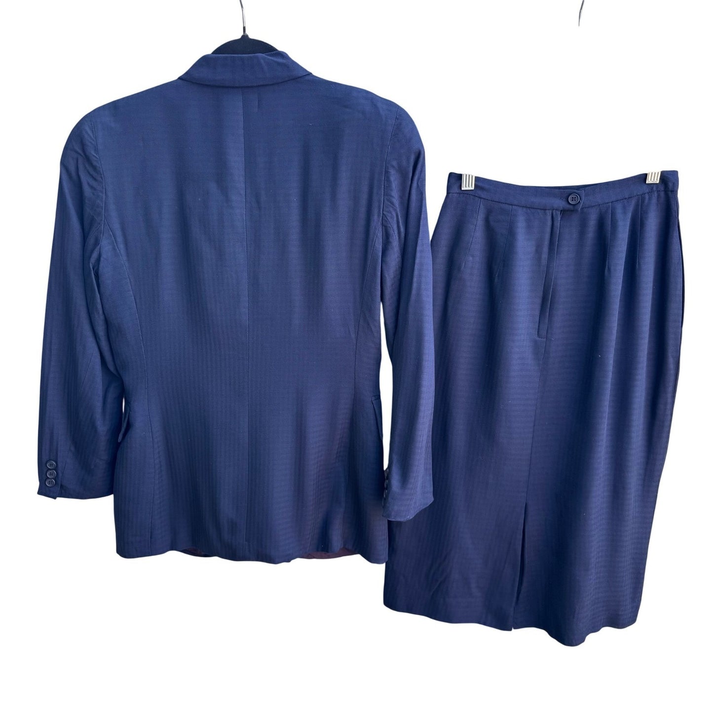 Christian Dior Vintage Navy Blue Double Breasted Skirt Suit Set Size 4 USA Made